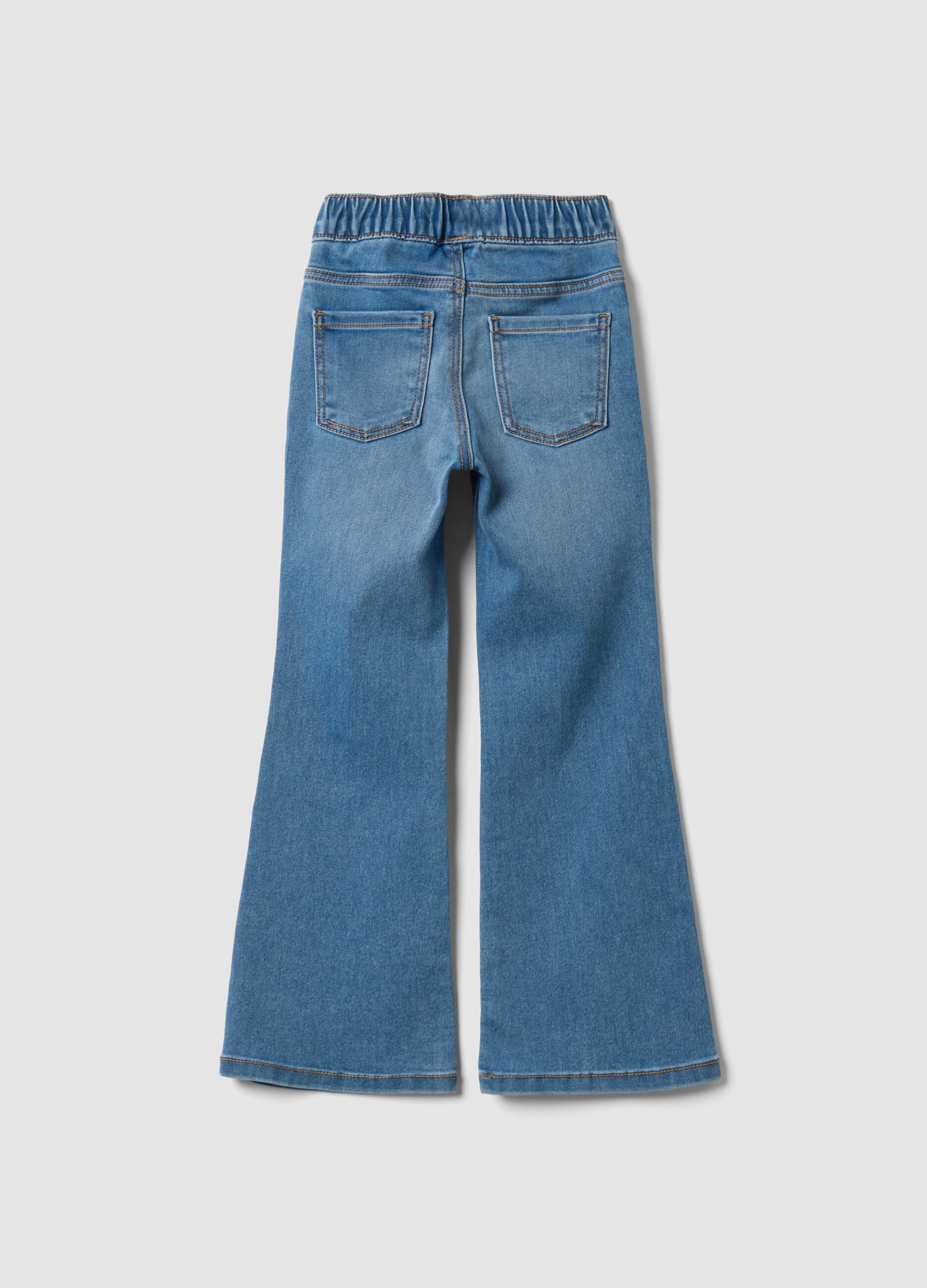 Girls&rsquo; flared stretch cotton denim jeggings with rhinestones