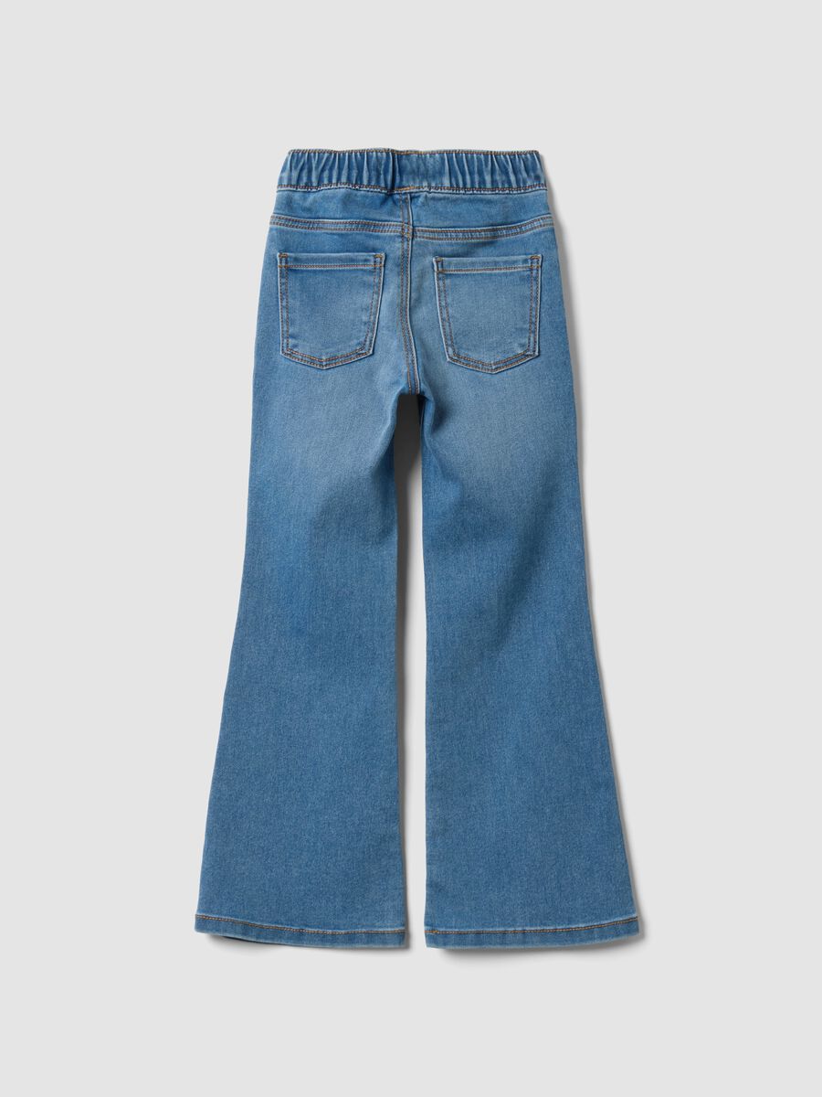 Girls&rsquo; flared stretch cotton denim jeggings with rhinestones_1