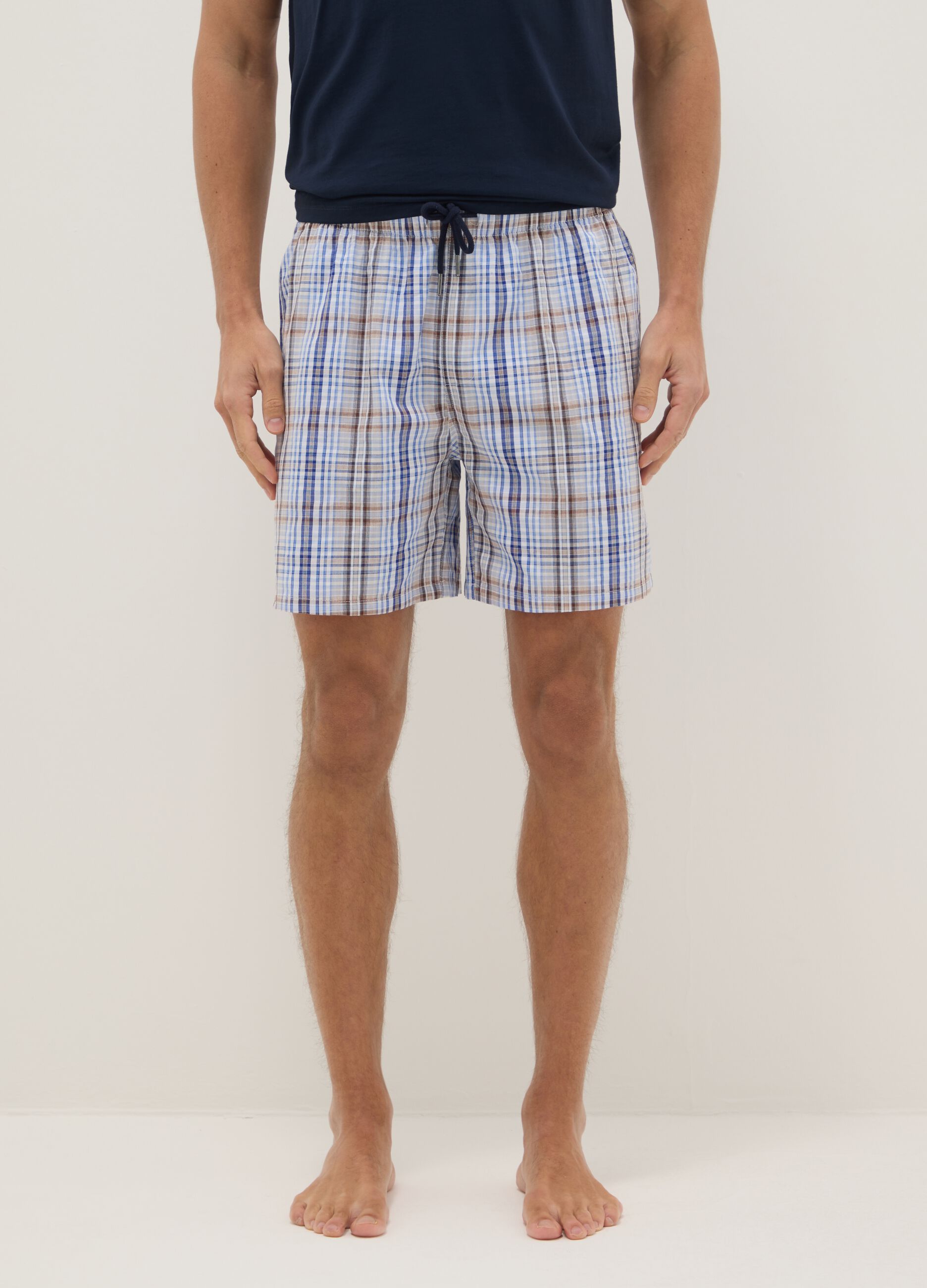 Multicolor checked pure cotton regular fit pyjama shorts