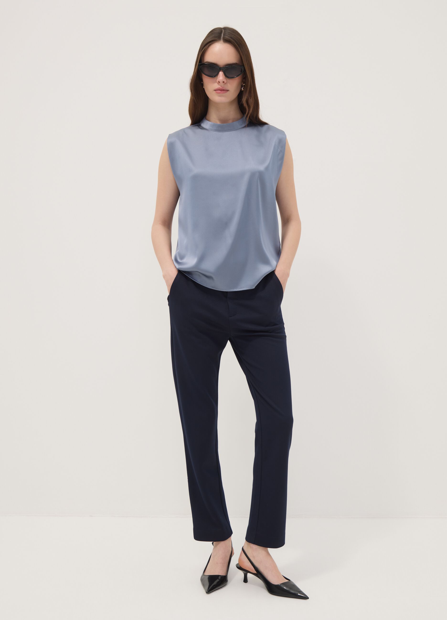 Blue stretch viscose trousers