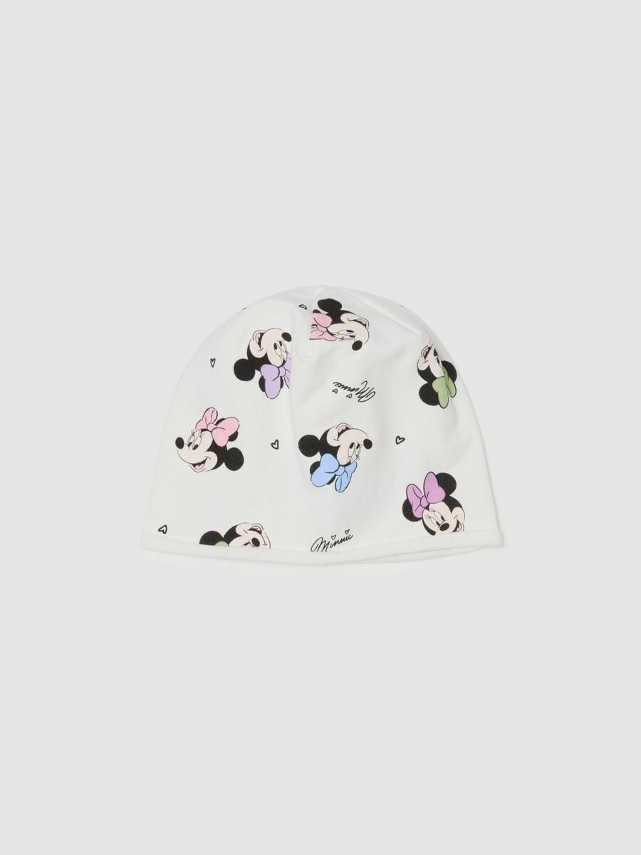 Cappello beanie bianco da bimba in misto cotone con stampa di Minnie_0