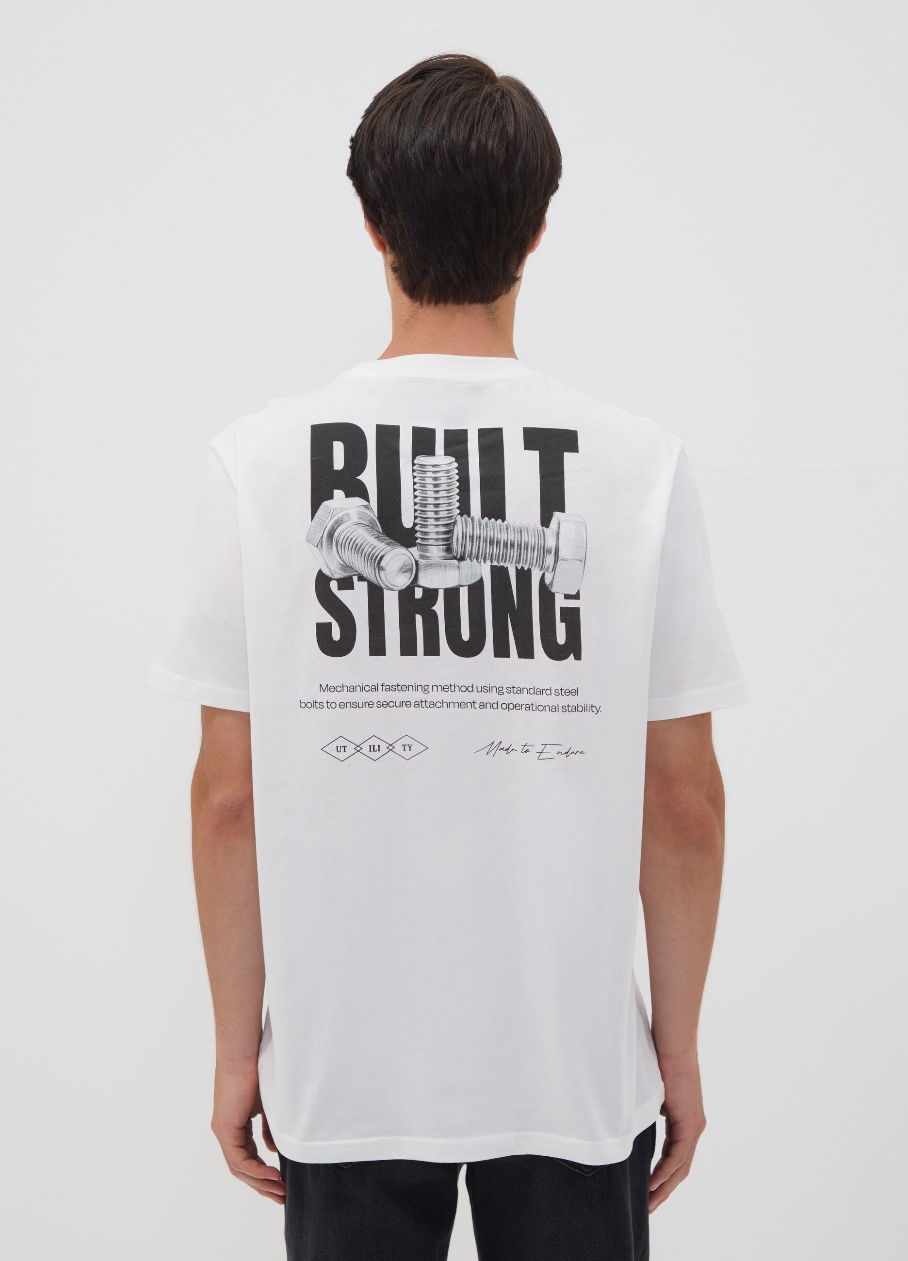 White pure cotton jersey T-shirt with graphic print, regular fit