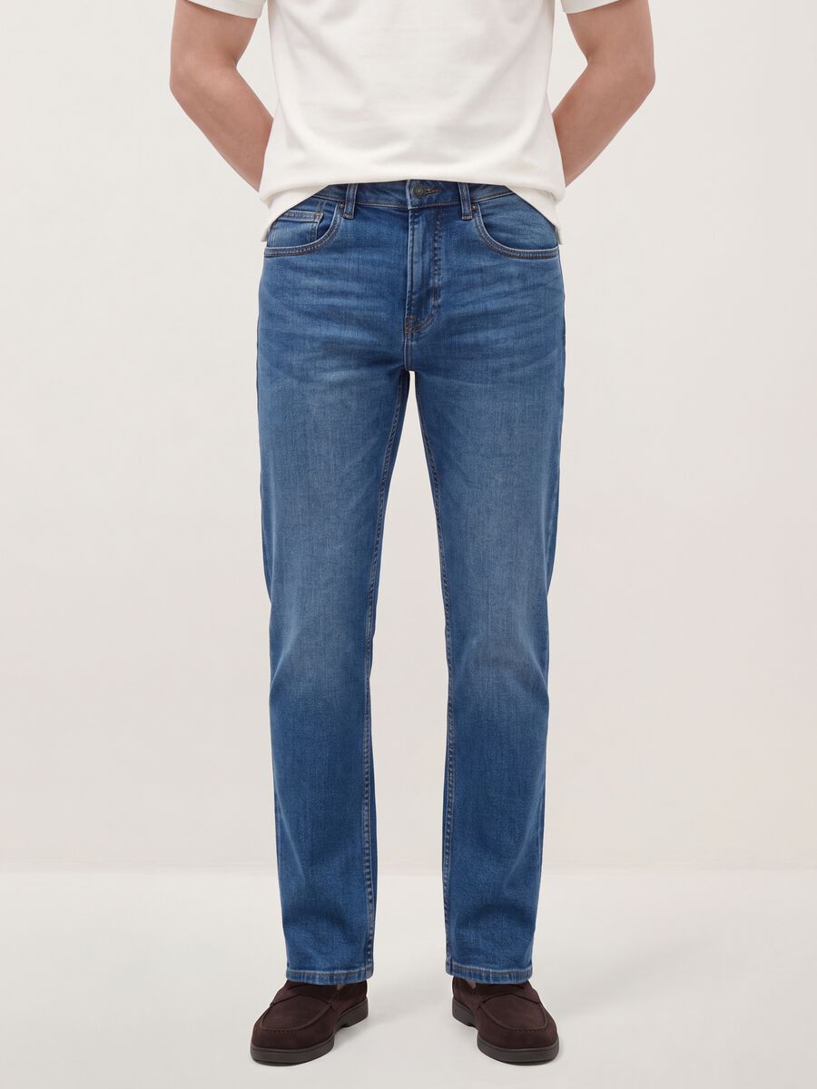 Blue comfort-fit stretch cotton jeans_1