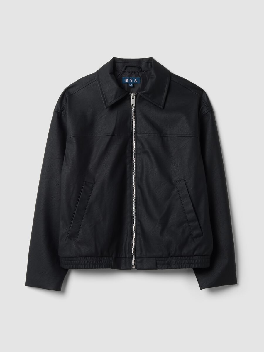 Black regular-fit jacket with zip and collar_0