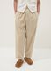 Pantaloni beige in misto lino e cotone con vita elasticizzata_1