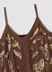 Brown fitted pure viscose top with thin straps and embroidered pattern_5