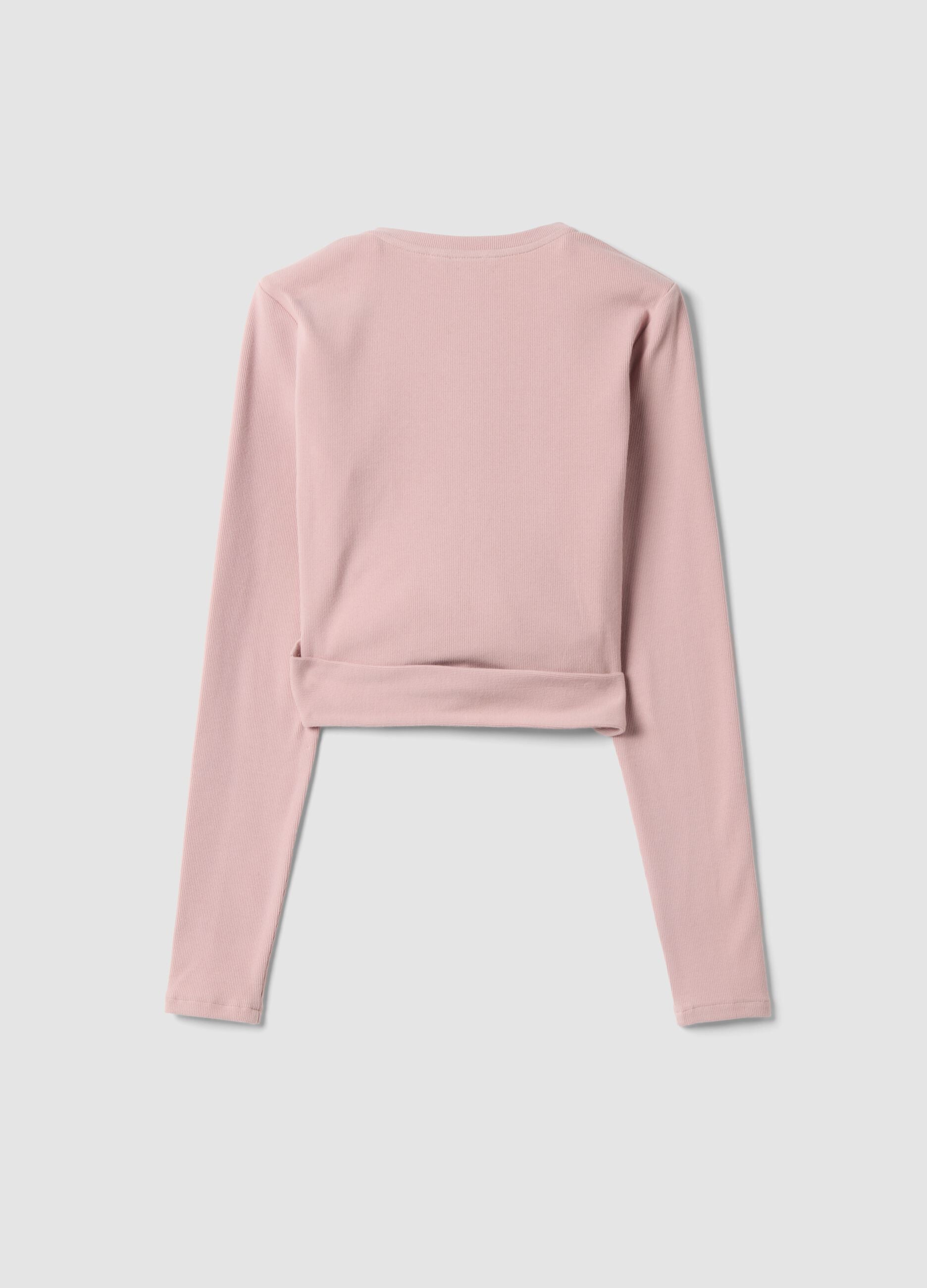 Pink ribbed stretch-cotton wrap top ALTAVIA STUDIO