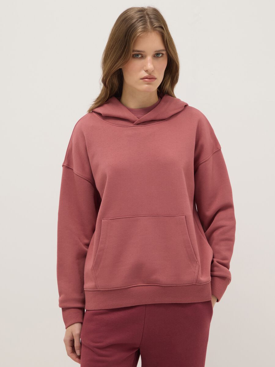 Felpa in misto cotone rosa scuro regular fit con cappuccio_0