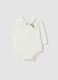 White organic cotton baby bodysuit with collar and dinosaur_0