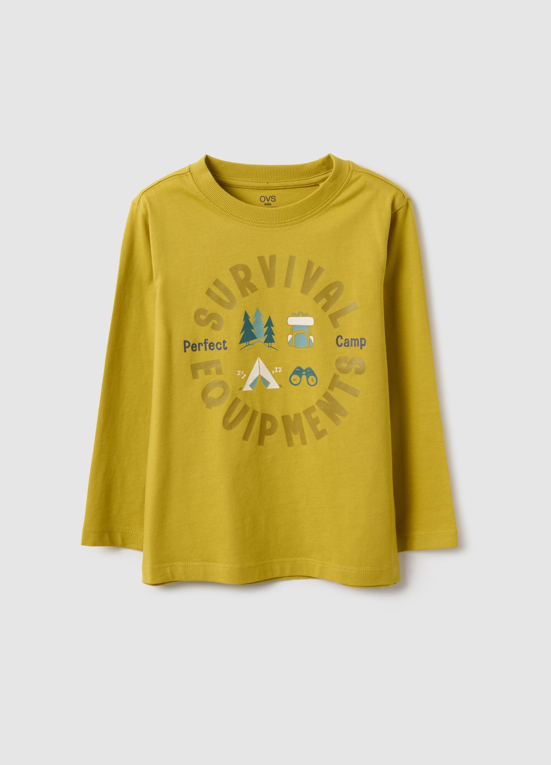Yellow pure cotton children's T-shirt regular fit with print