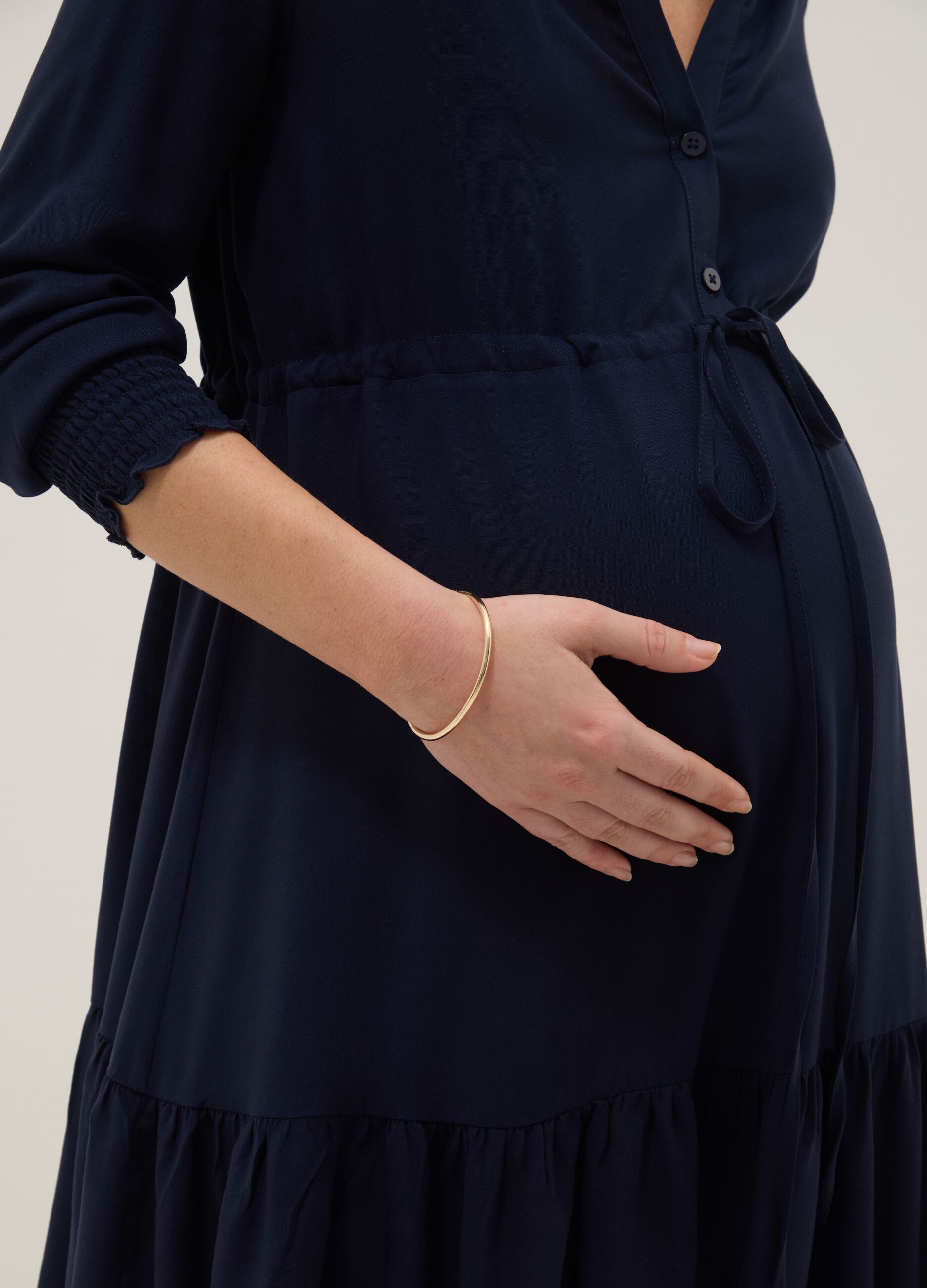 Maternity Blue Dress in Pure Viscose with Mandarin Collar