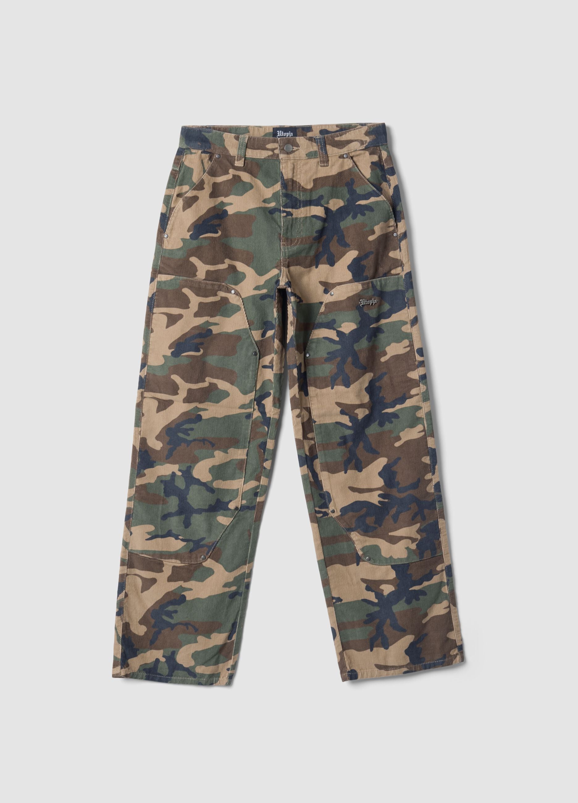 Washed Camo Corduroy Carpenter Trousers