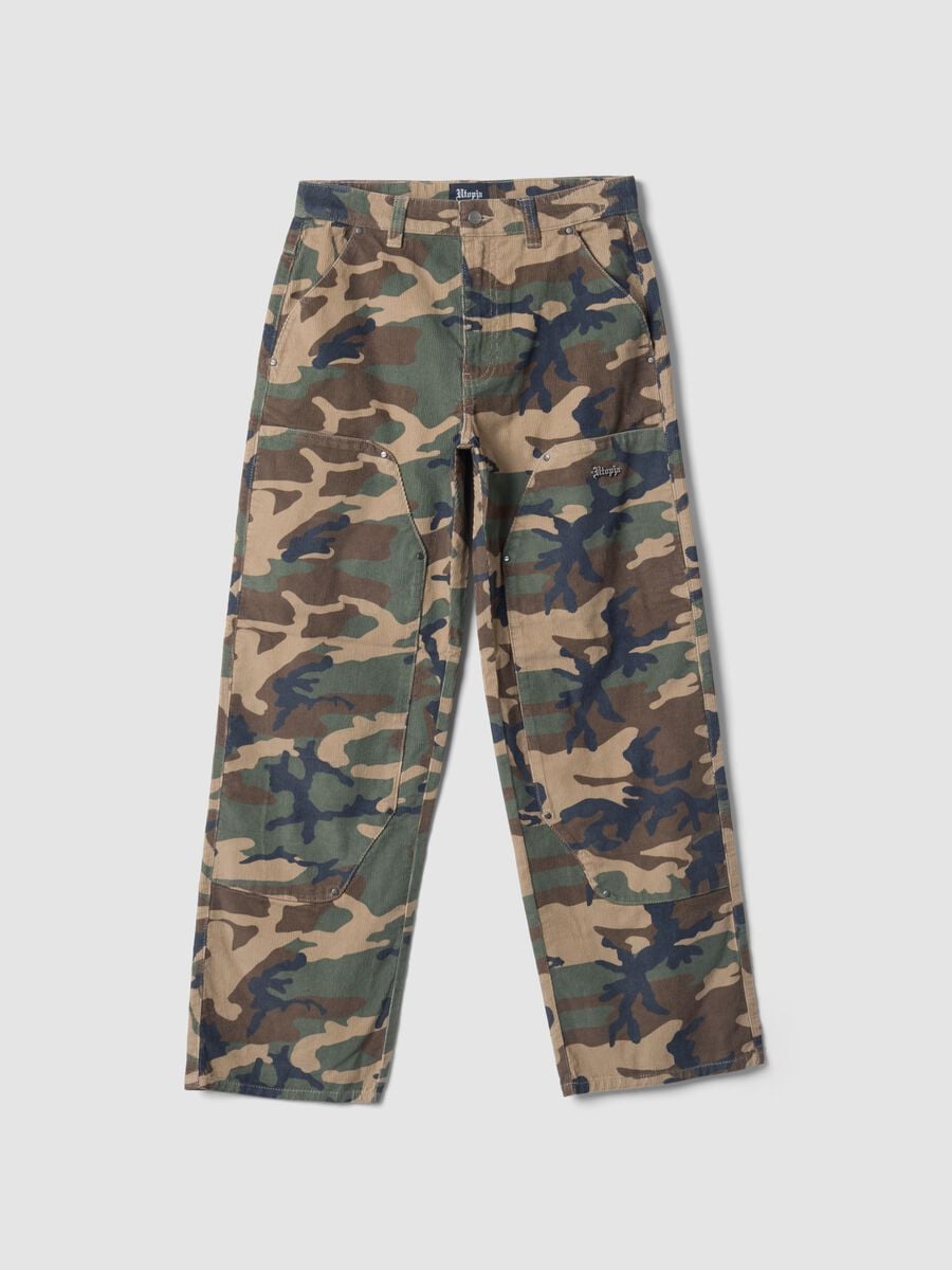 Washed Camo Corduroy Carpenter Trousers_0