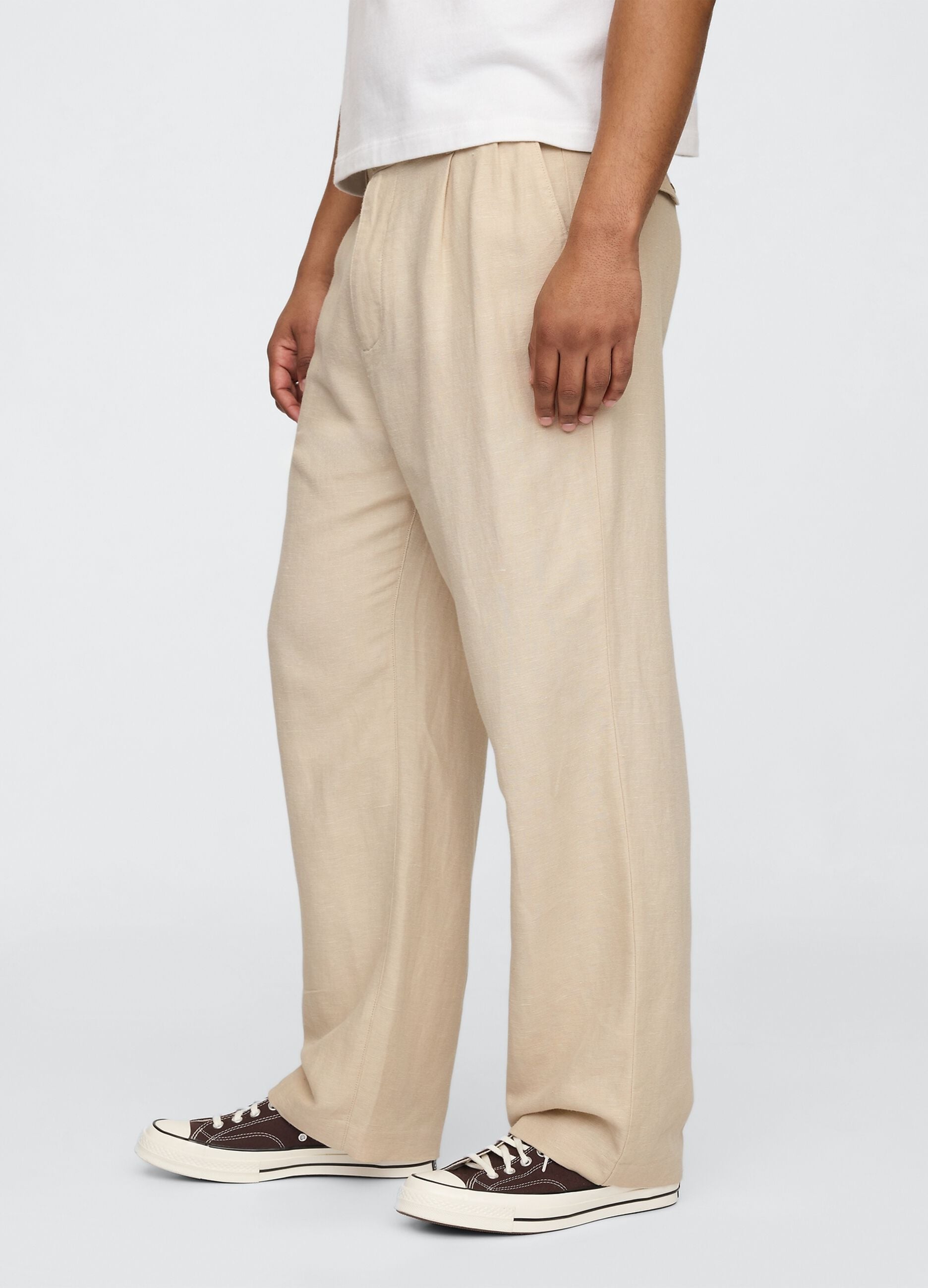 Beige wide leg trousers in linen and cotton