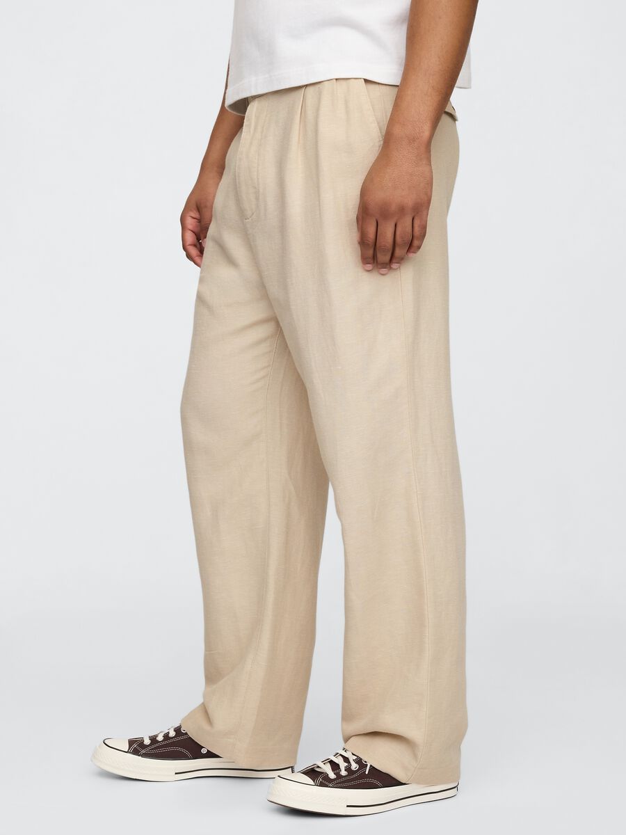 Pantaloni wide leg beige in lino e cotone_1