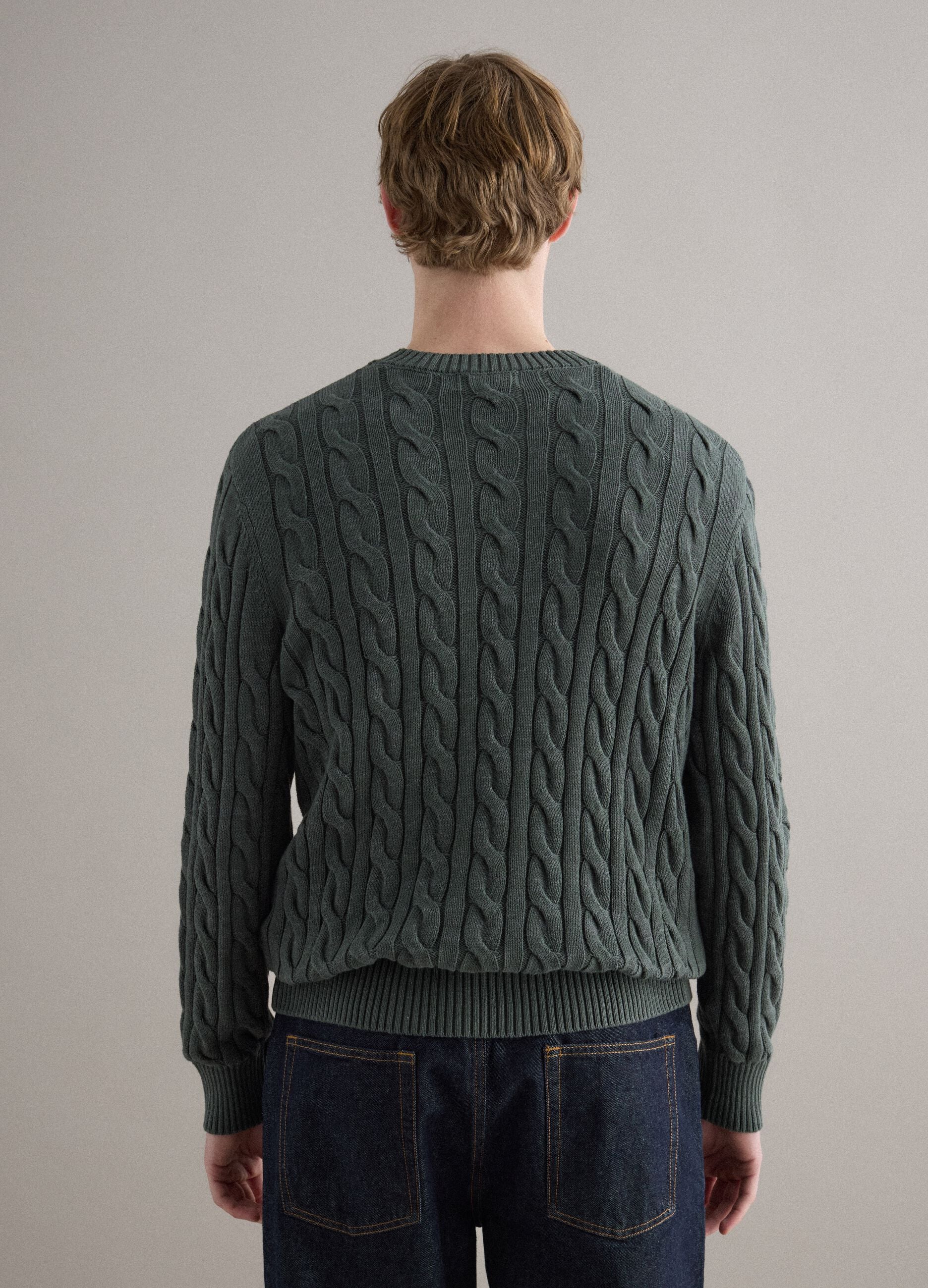 Green pure cotton regular fit jumper with woven design