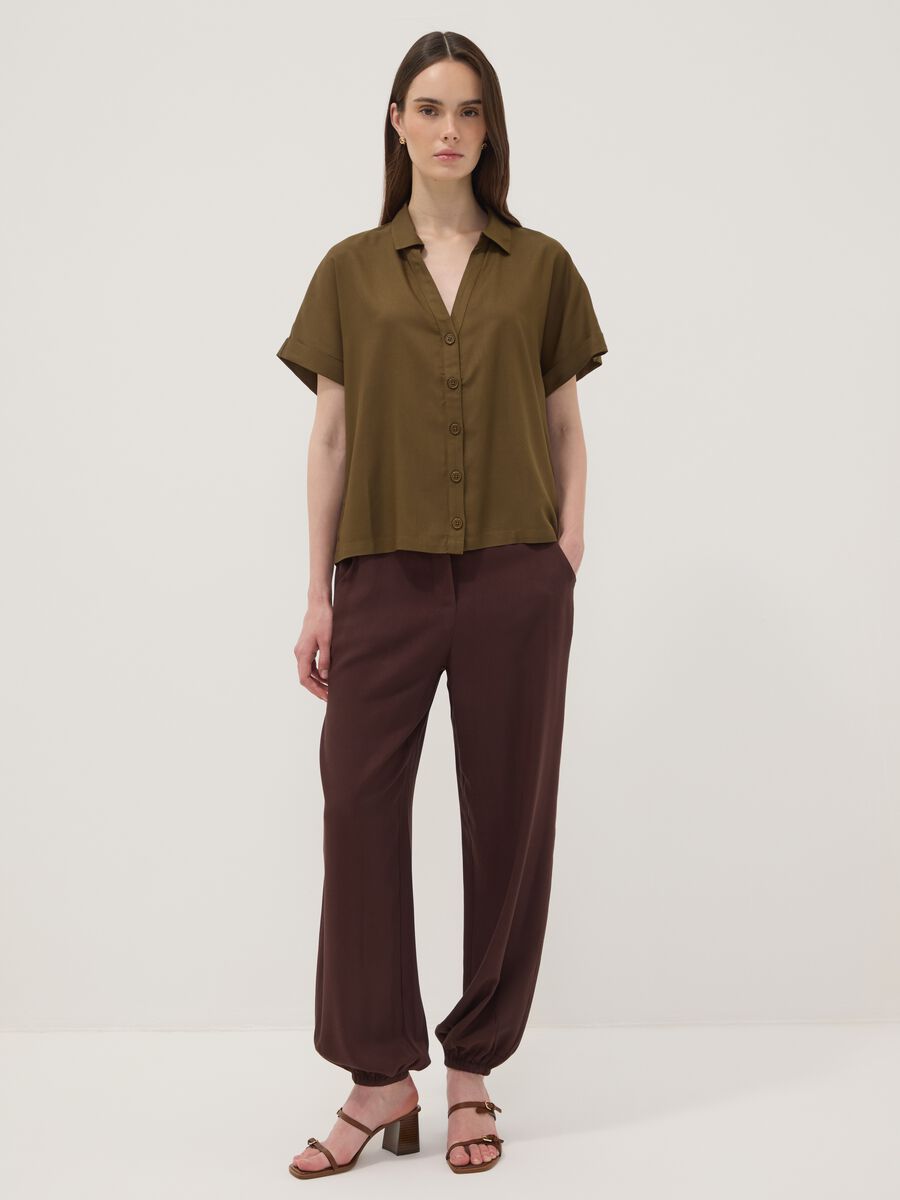 Green short-sleeve pure viscose shirt with oversized fit_2
