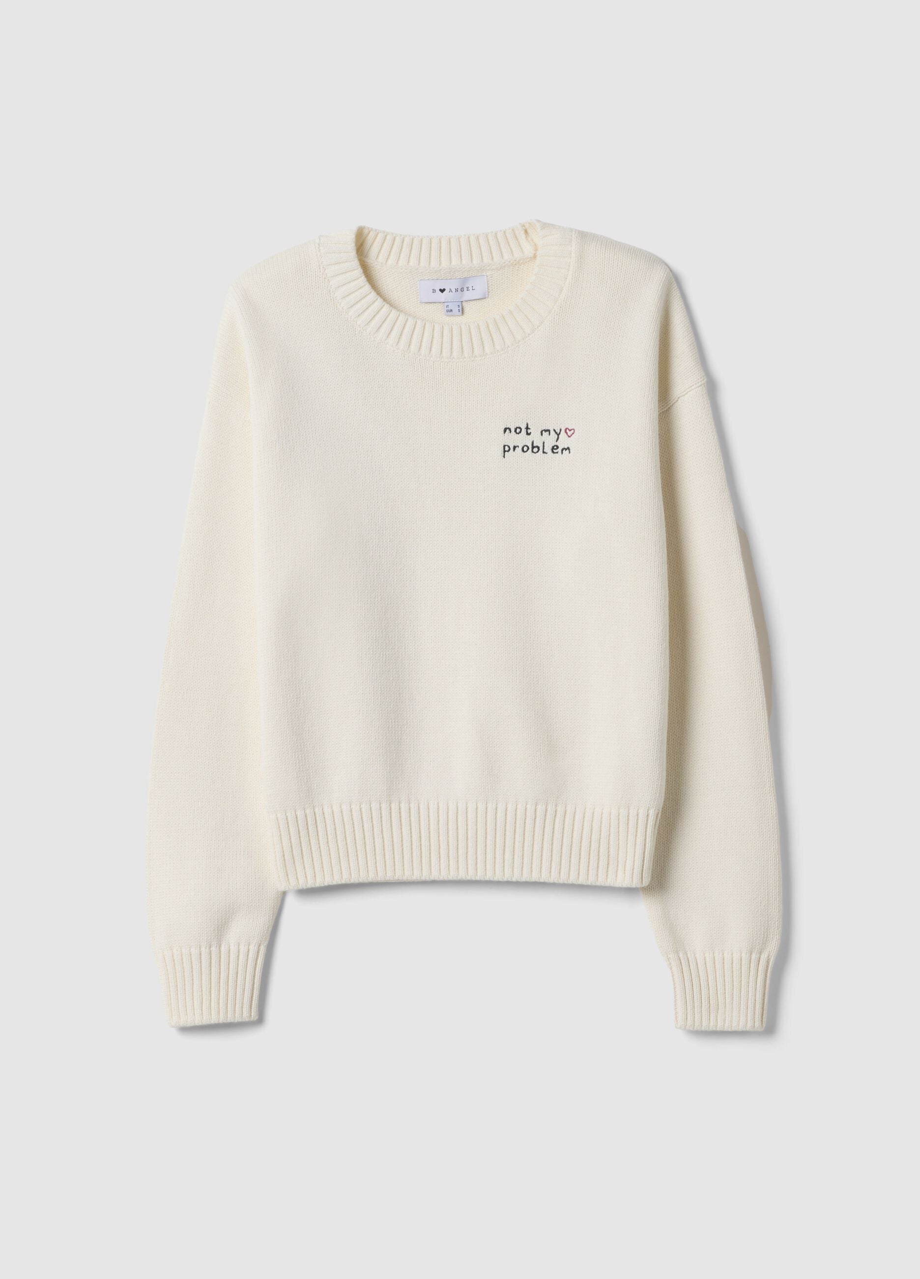 Regular fit white cotton blend pullover