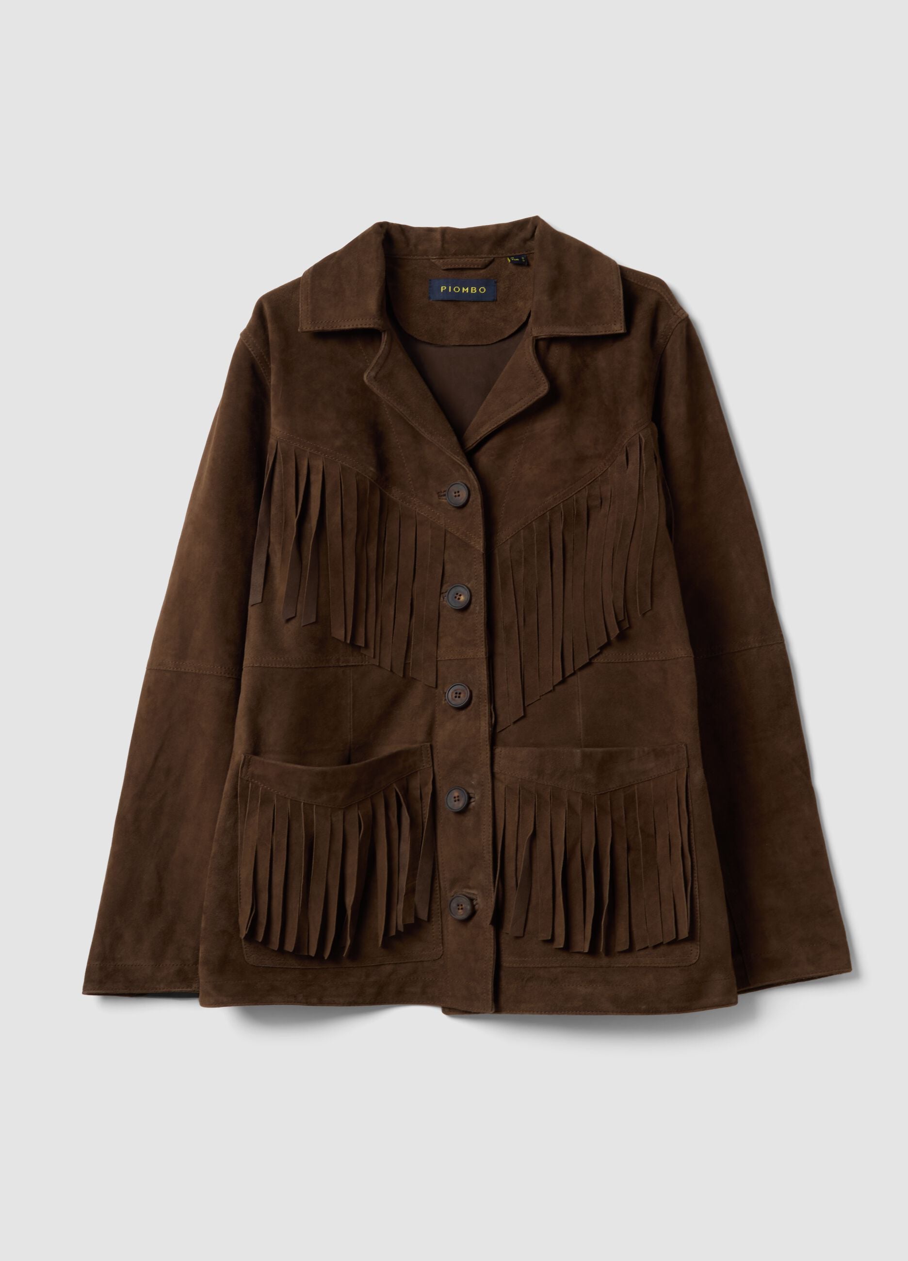 Brown genuine leather jacket with fringes