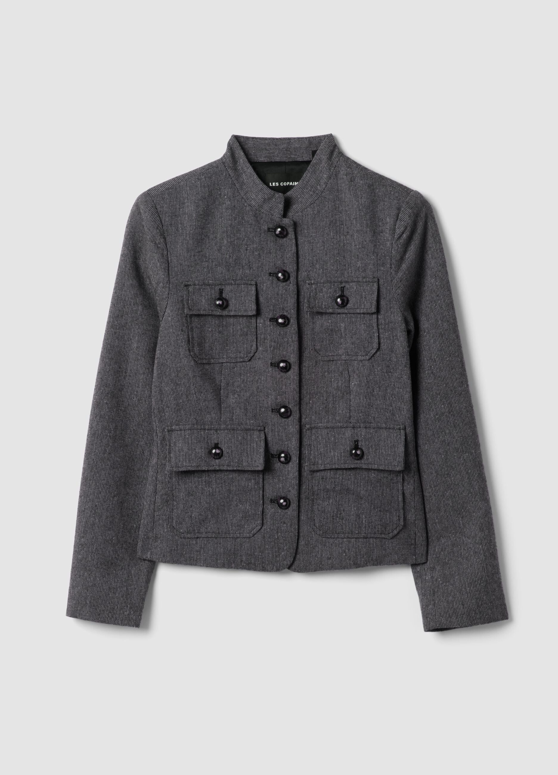 Grey wool and viscose-blend slim-fit blazer