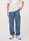 Blue pure cotton wide-leg cargo jeans_1