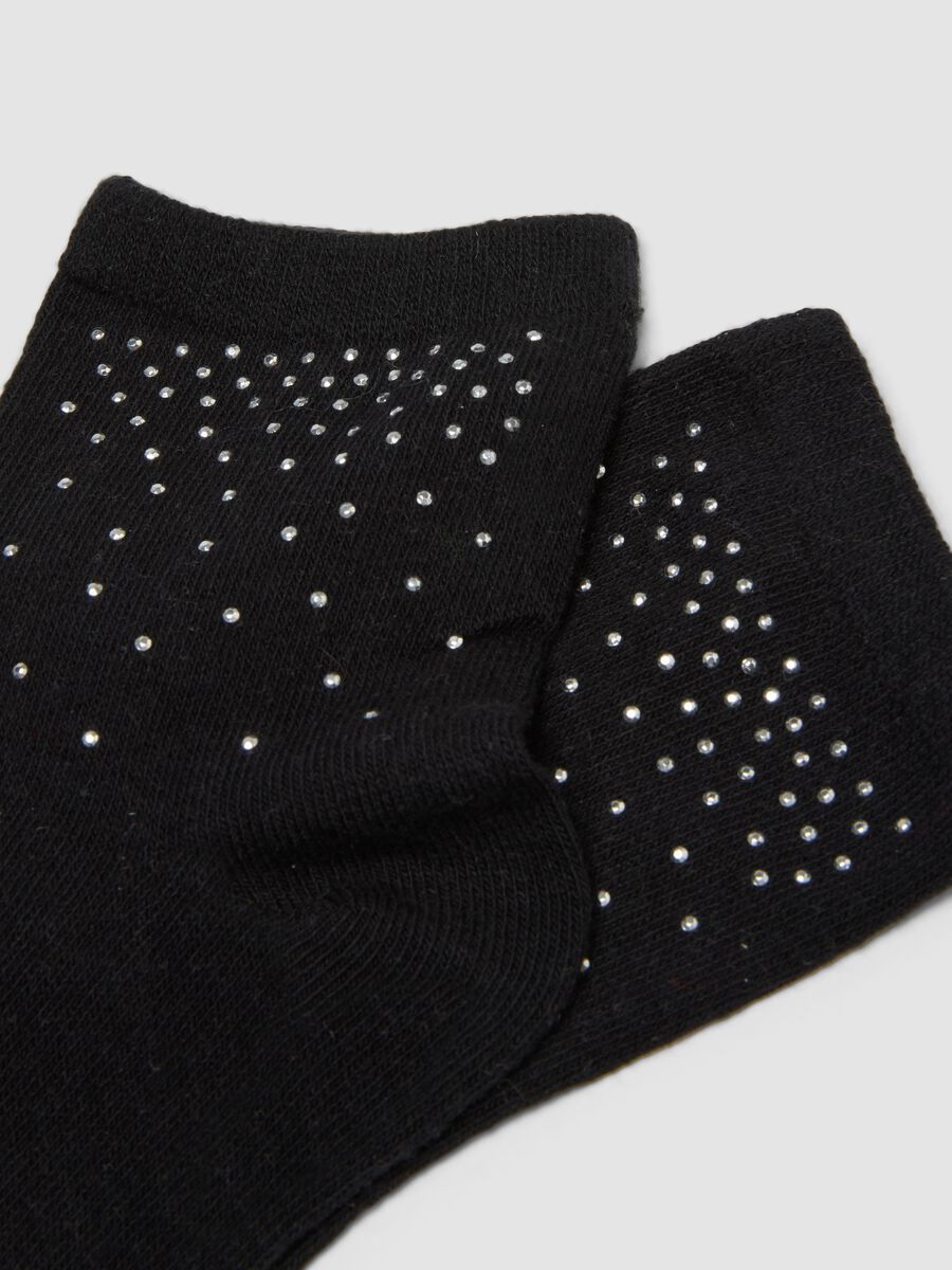 Black organic stretch-cotton socks with rhinestones_1