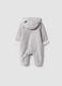 Grey hooded baby sleepsuit in organic stretch cotton with Mickey print_1