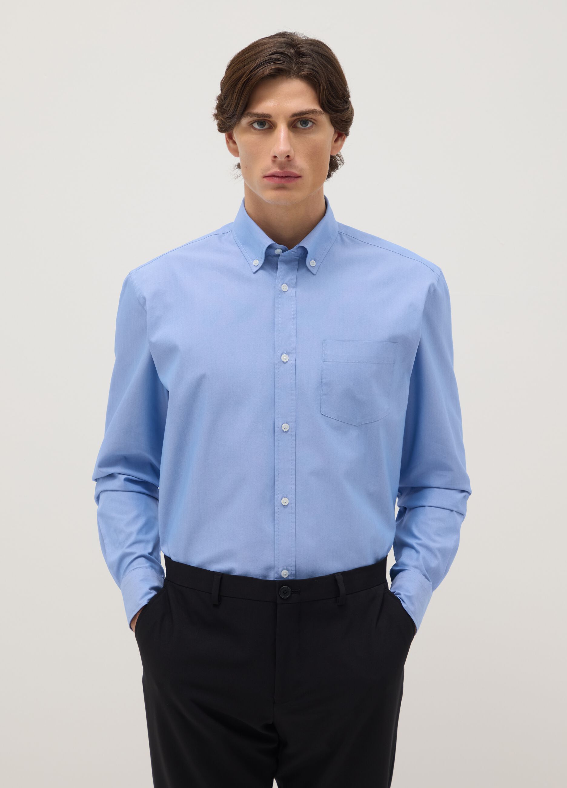 Blue cotton blend shirt regular fit easy iron