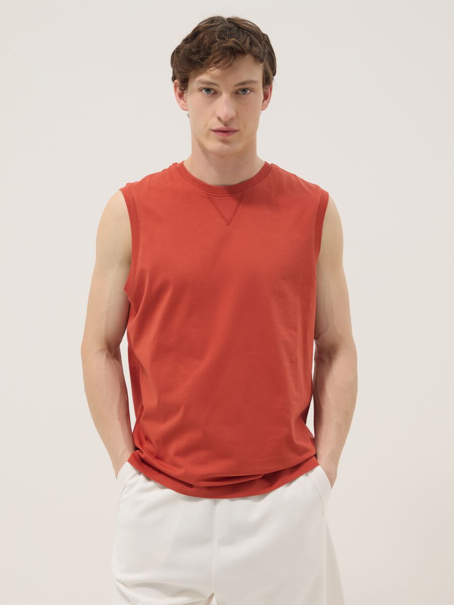 Red crew-neck pure cotton relaxed-fit vest top_3