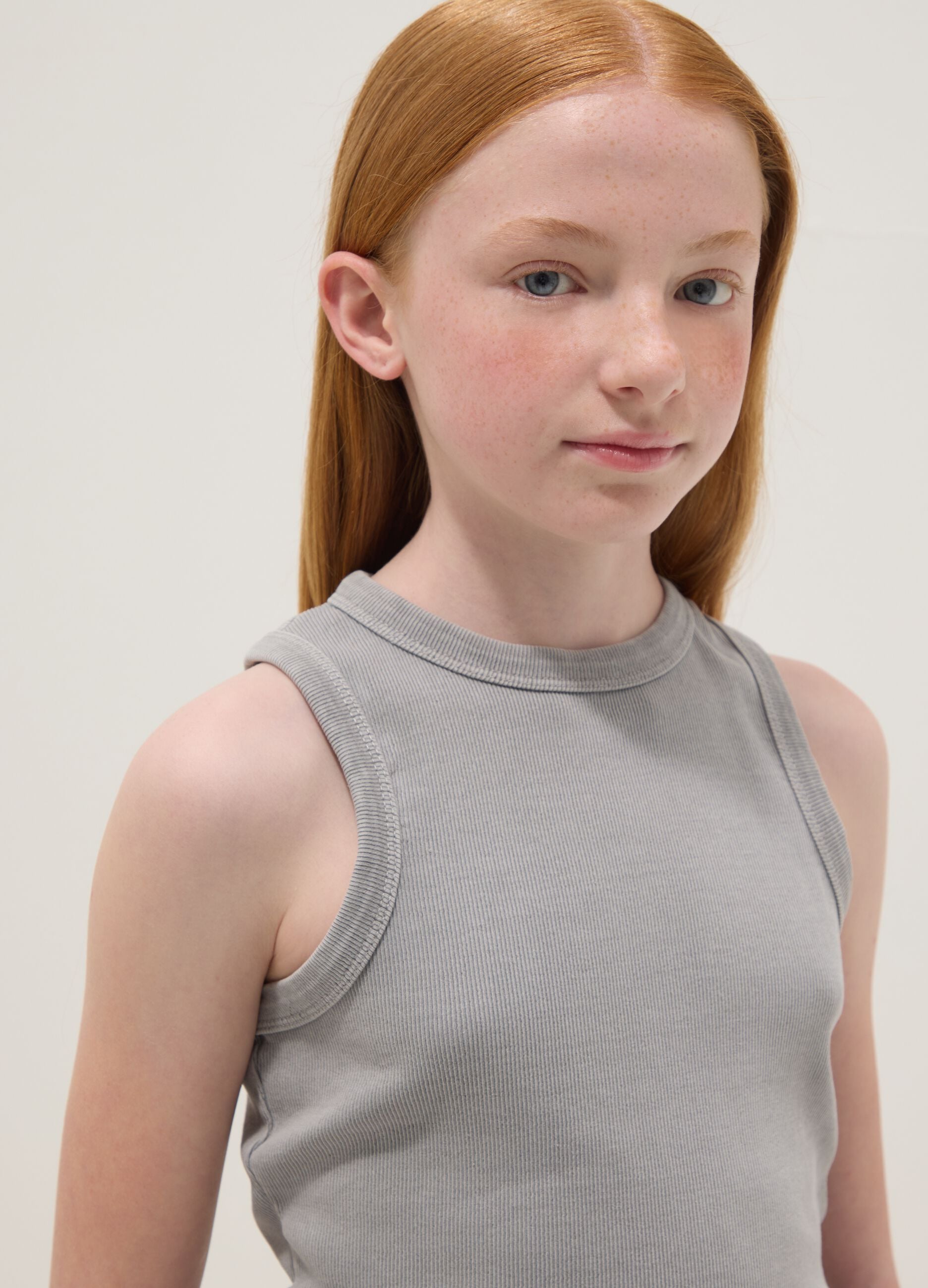 Grey stretch cotton tank top