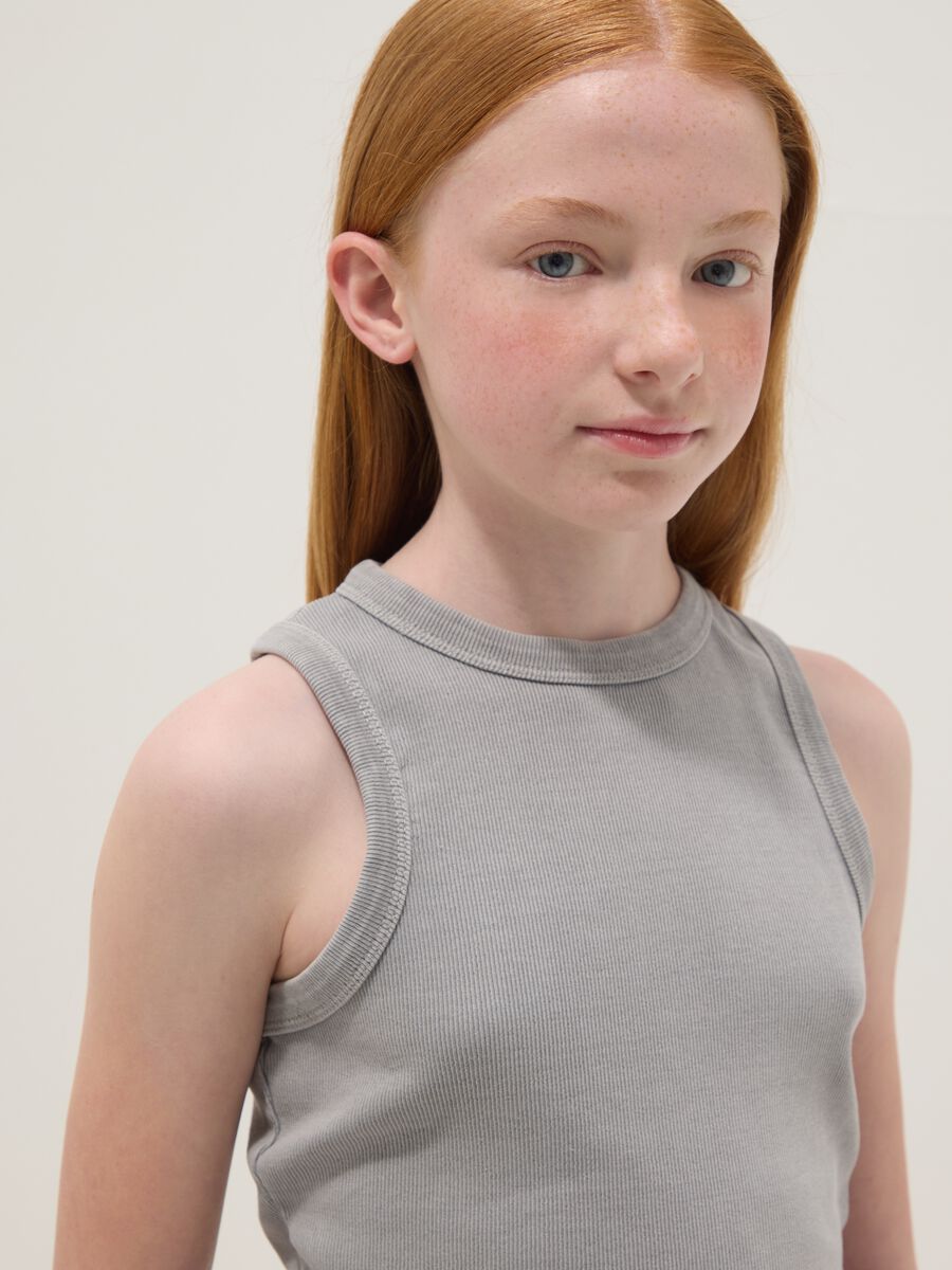 Tank top grigio in cotone elasticizzato fitted_2
