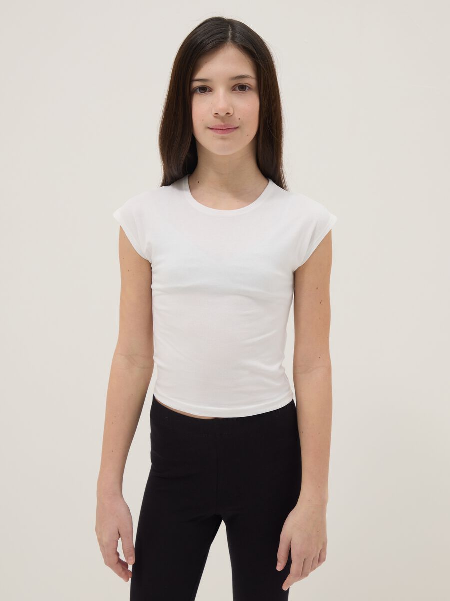 T-shirt in cotone elasticizzato bianca da ragazza slim fit_0