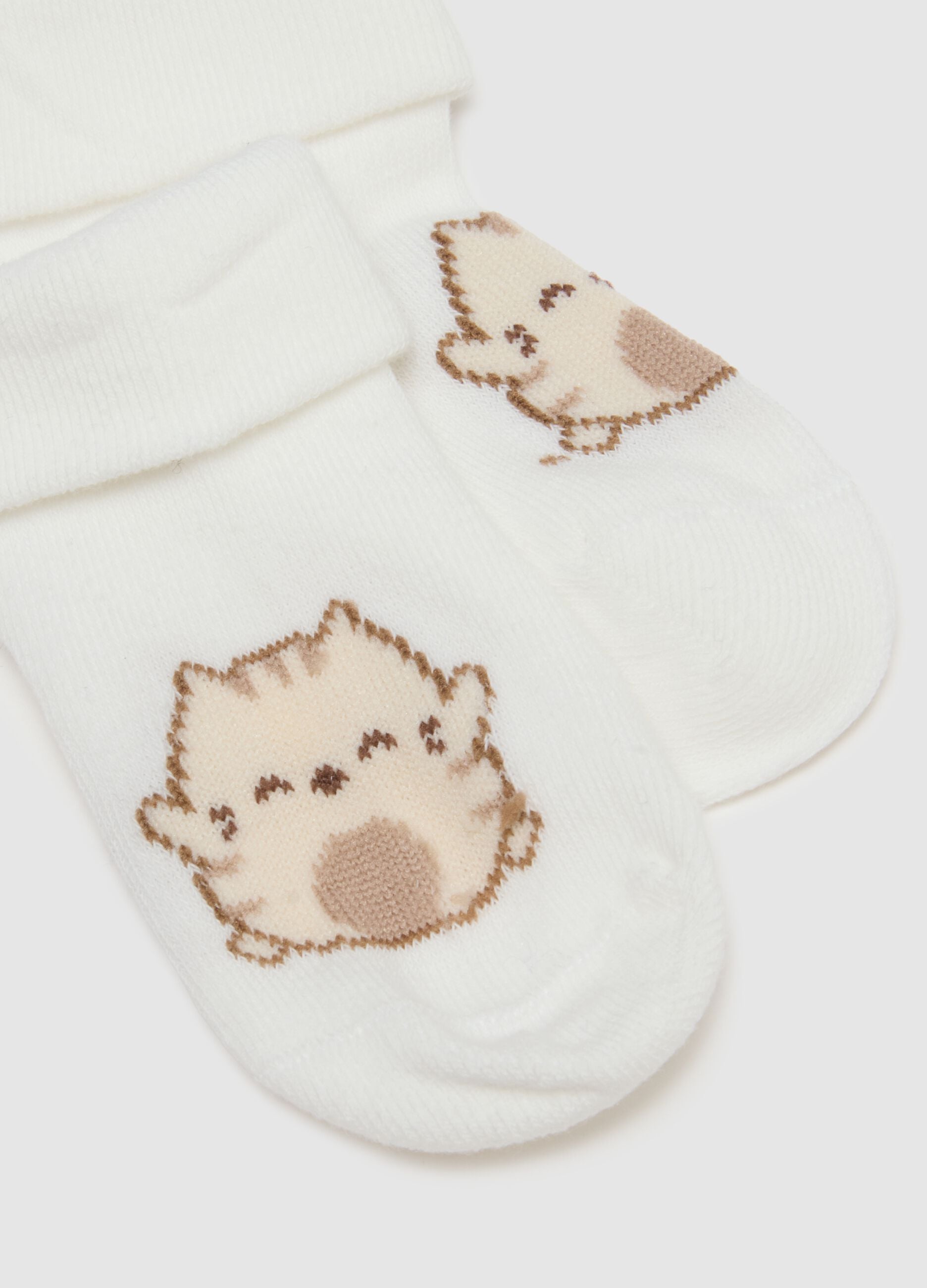 Twin pack of short multicolour cotton blend baby socks with designs