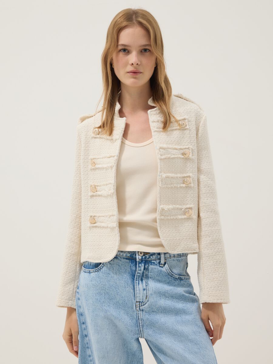 Beige cotton and viscose blend jacket_0