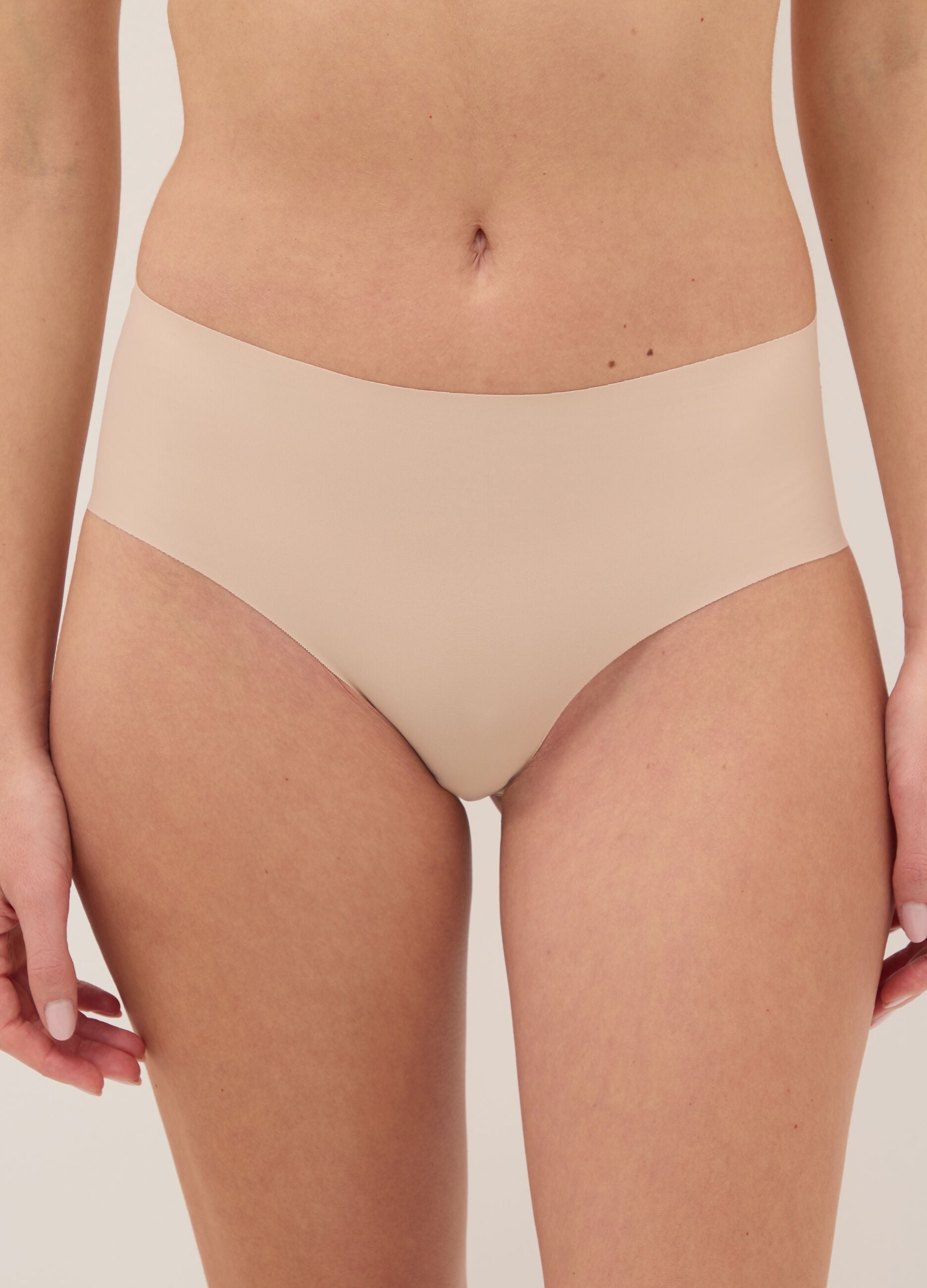 Beige stretch lace high-waisted briefs