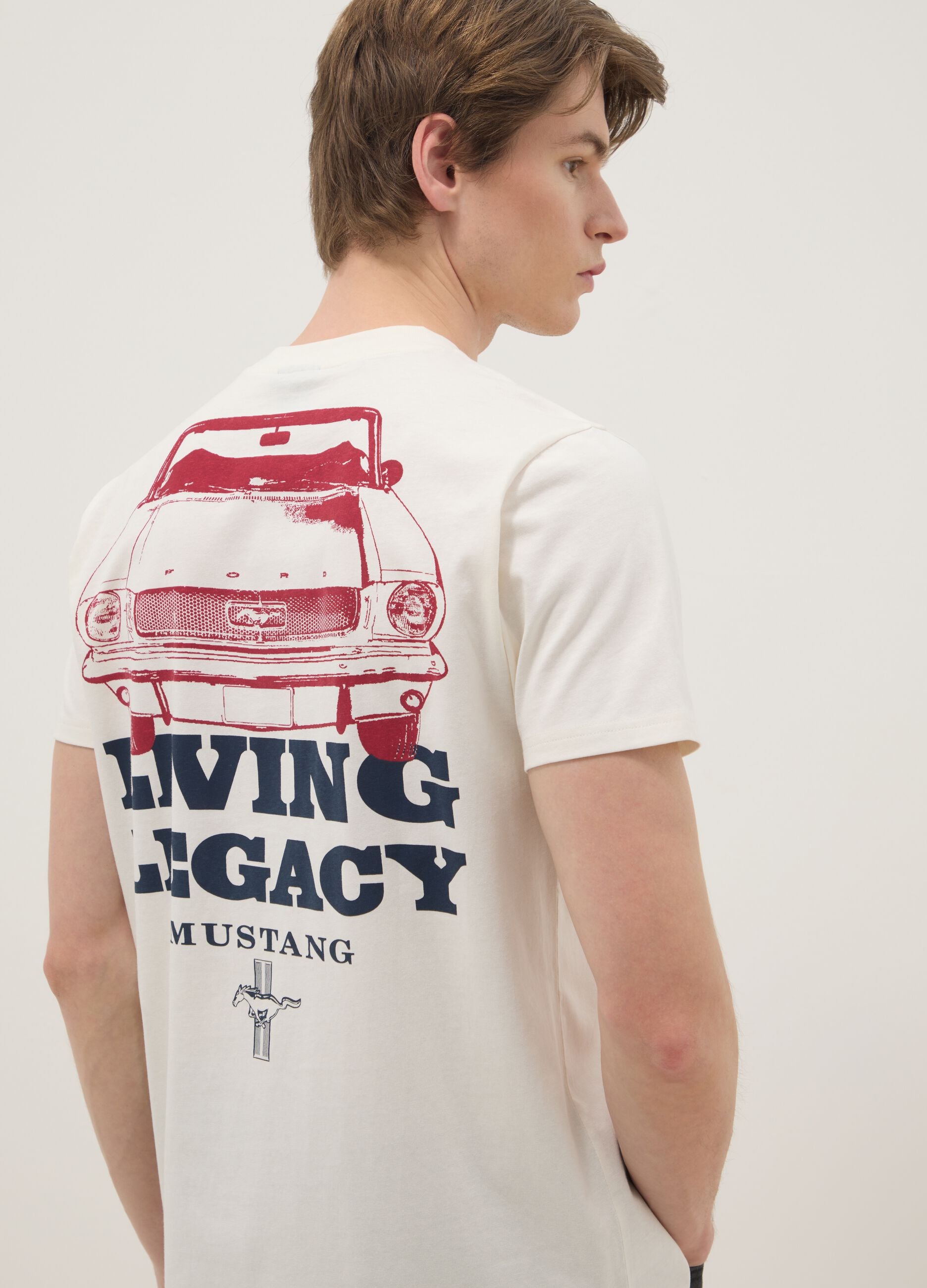 White pure cotton short-sleeve T-shirt with Ford print