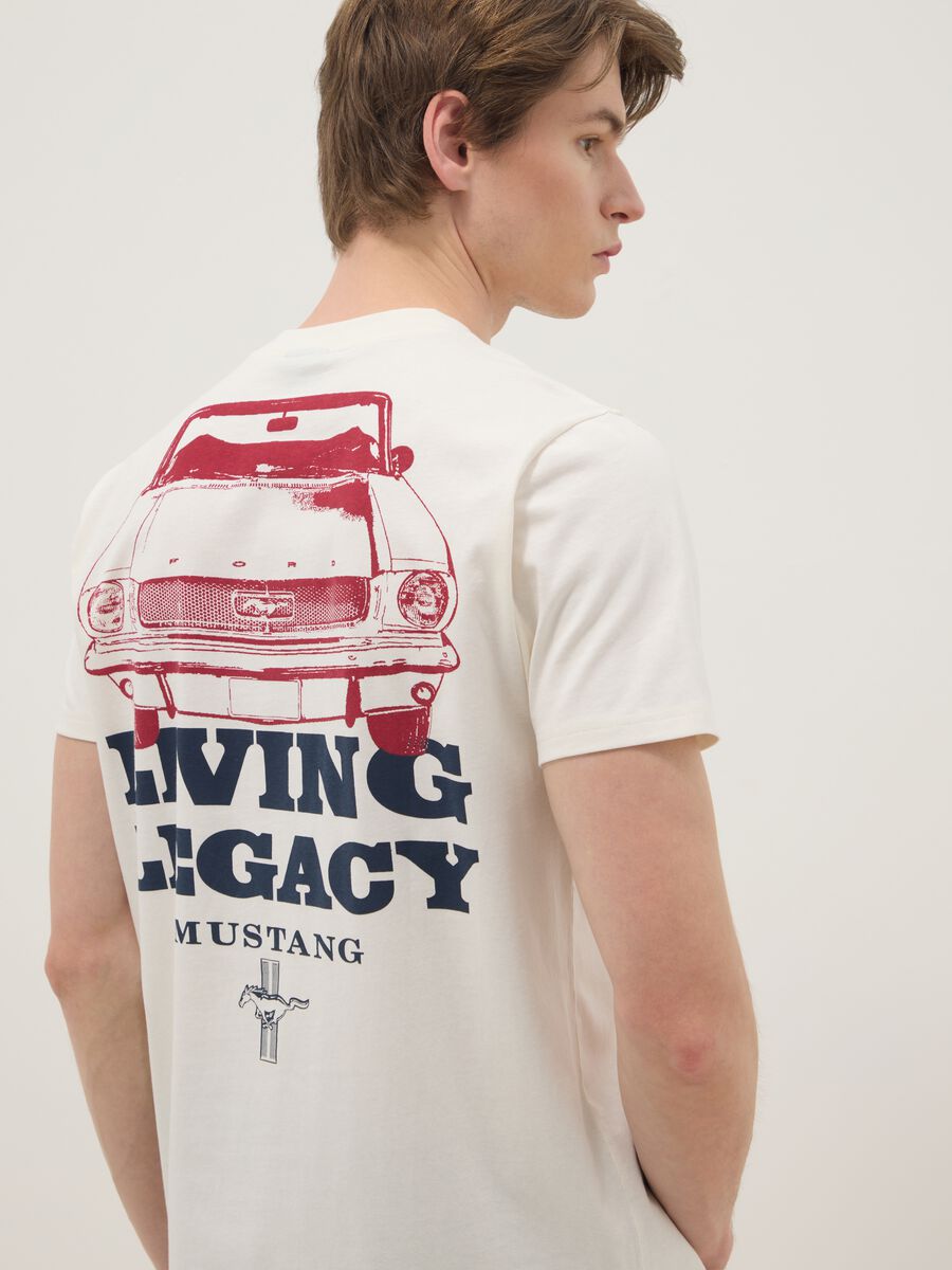 White pure cotton short-sleeve T-shirt with Ford print_3