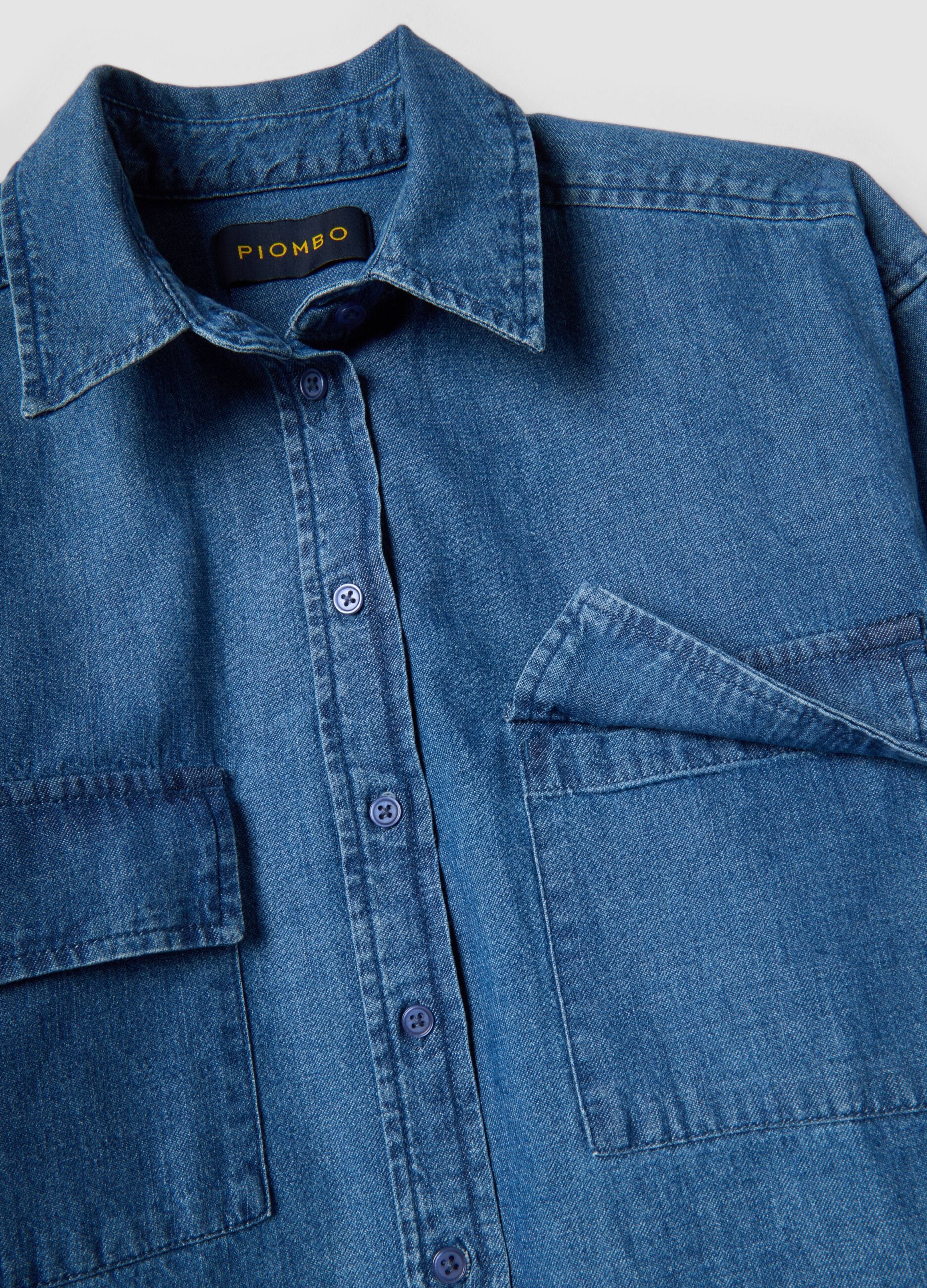 Regular fit blue denim pure cotton shirt