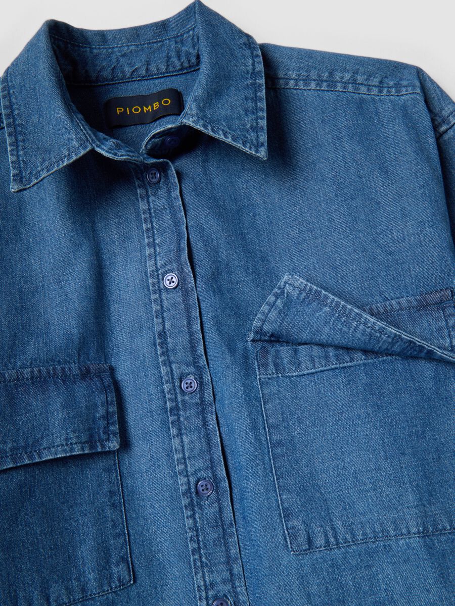Camicia in puro cotone denim blu regular fit_5