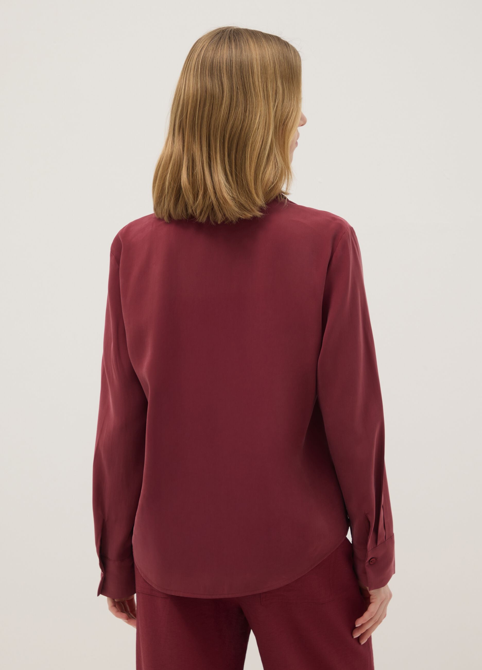 Red long-sleeve viscose blend shirt regular fit