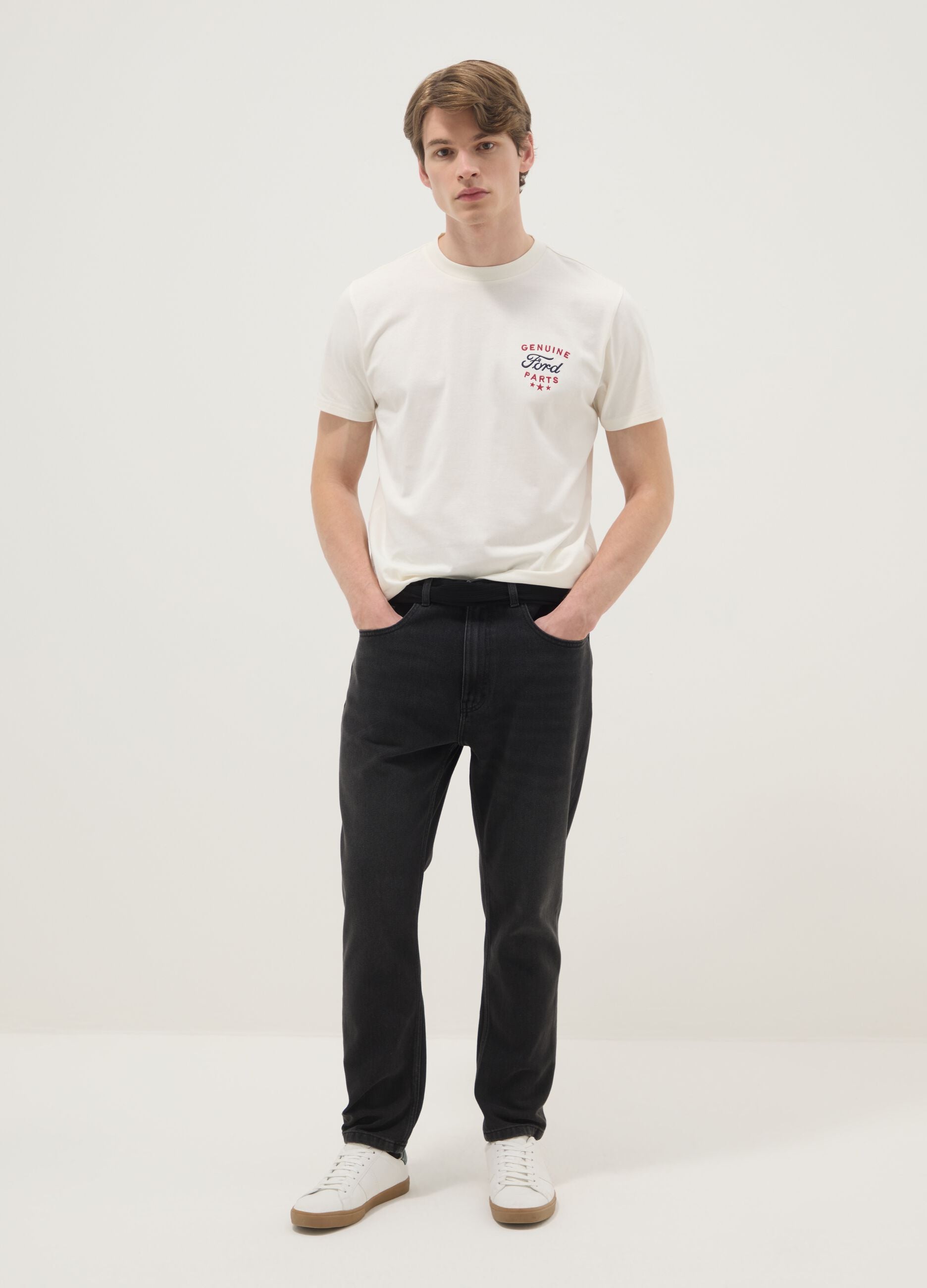 White pure cotton short-sleeve T-shirt with Ford print