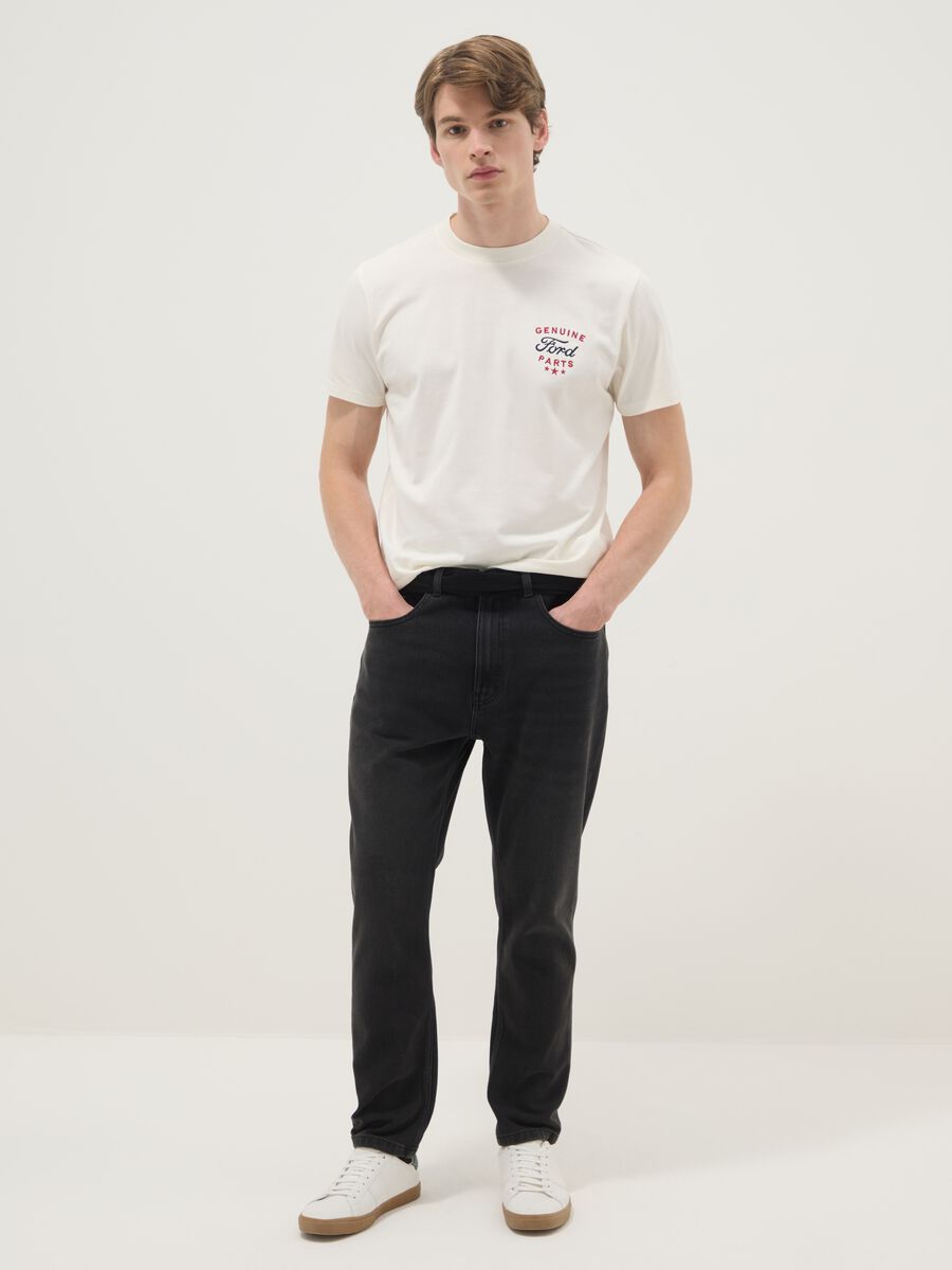 White pure cotton short-sleeve T-shirt with Ford print_1