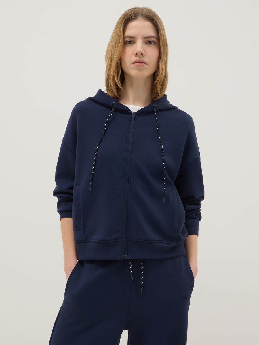 Felpa in misto modal blu regular fit con full zip_0