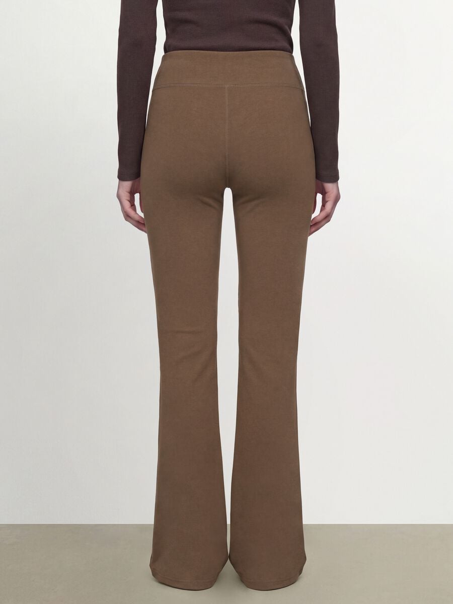 Brown flared viscose stretch jersey leggings_4