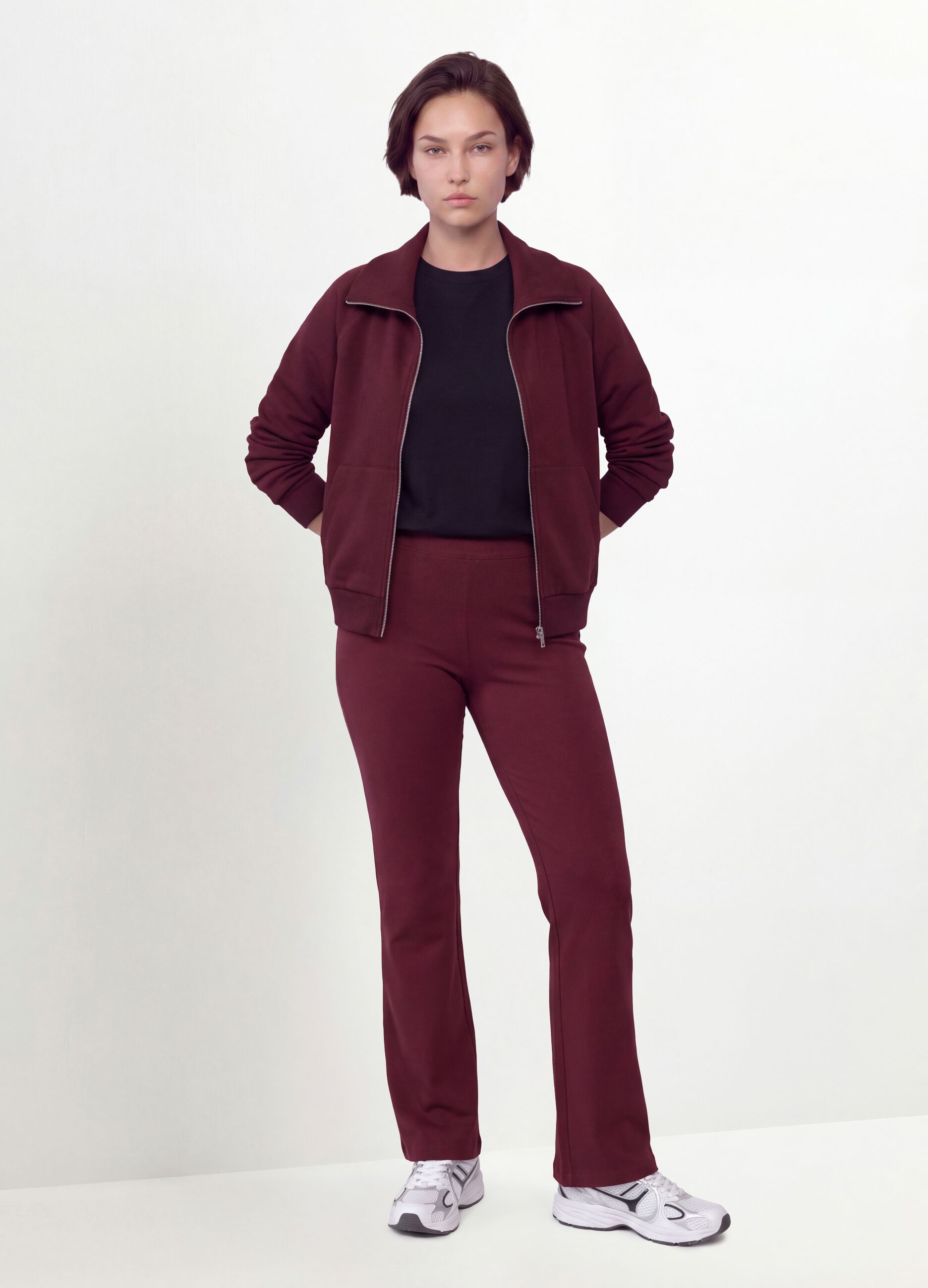 Red flared leggings in stretch cotton