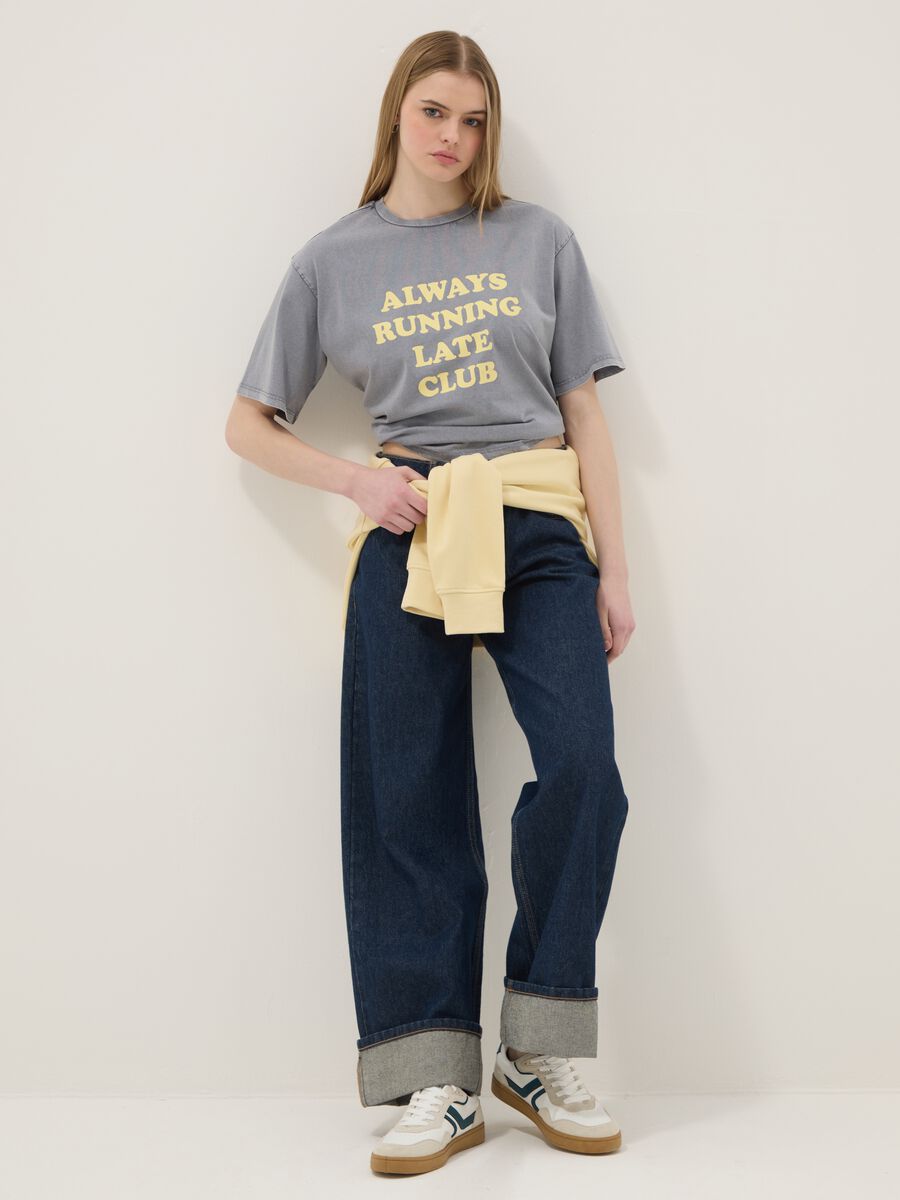 Grey pure cotton relaxed fit T-shirt with print_2