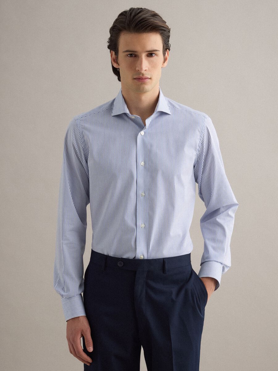 Camicia in puro cotone a righe bianche e blu slim fit_1