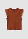 Brown stretch cotton T-shirt with ruffles_3