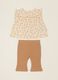 Completo beige da neonata in puro cotone con stampa floreale_0