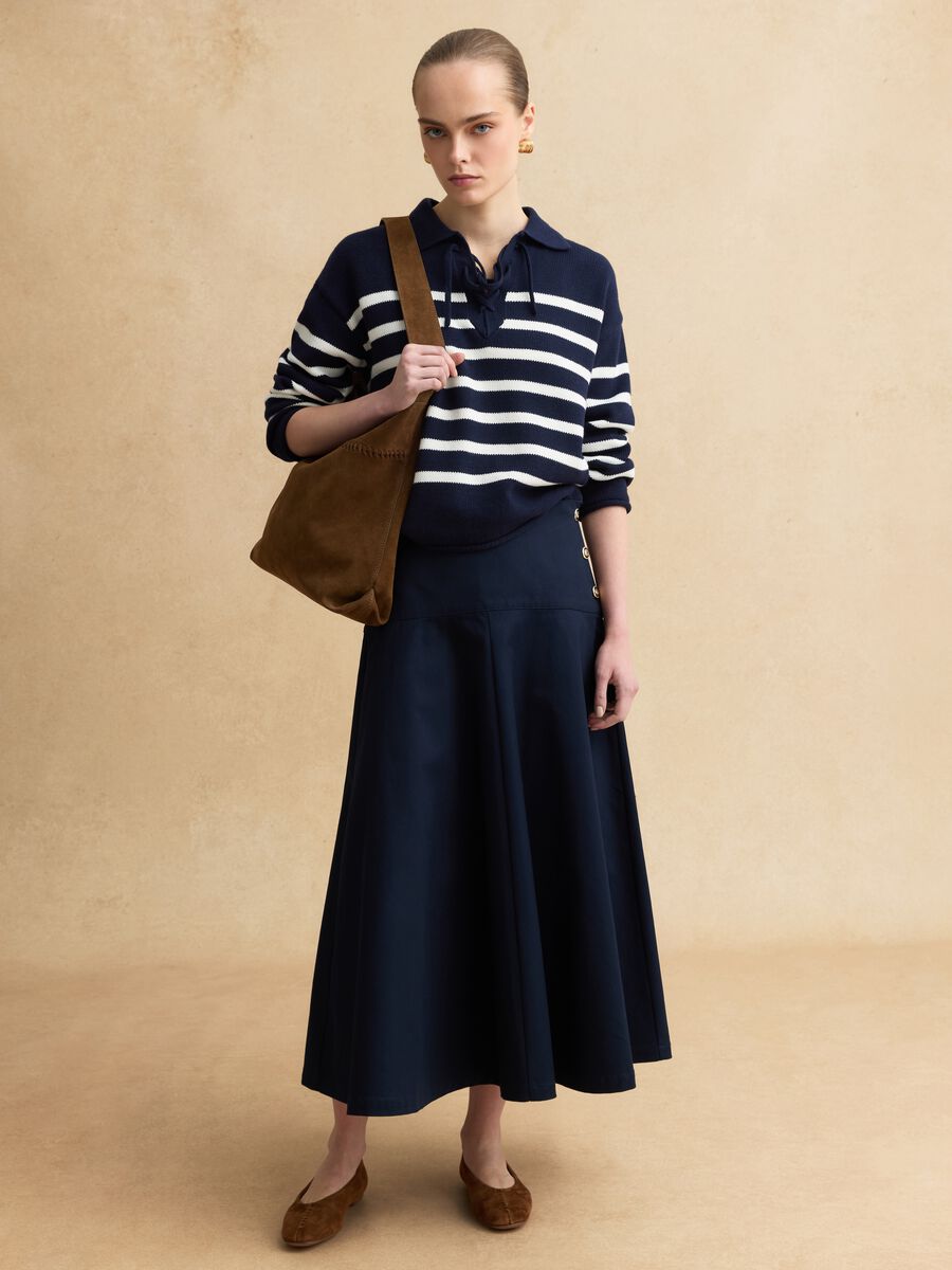 Multi-coloured striped pure cotton sweater, regular fit, deep V_3